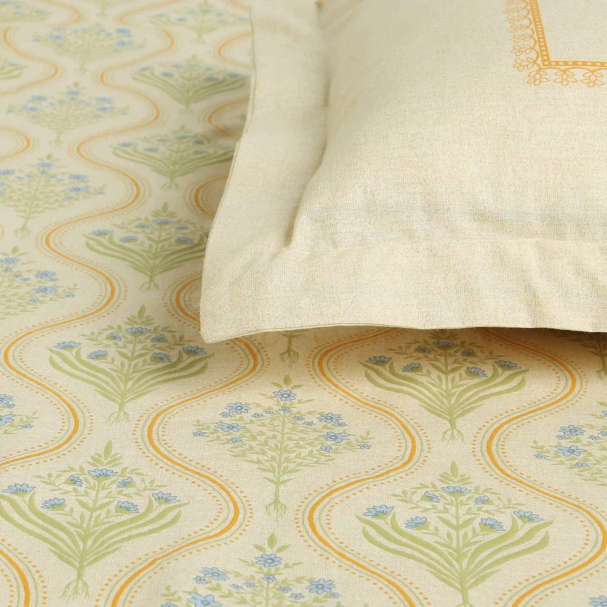 Chippa Lane | Contemporary Indian Print Design Cotton Bedsheet Set-Mustard Mustard / Super King