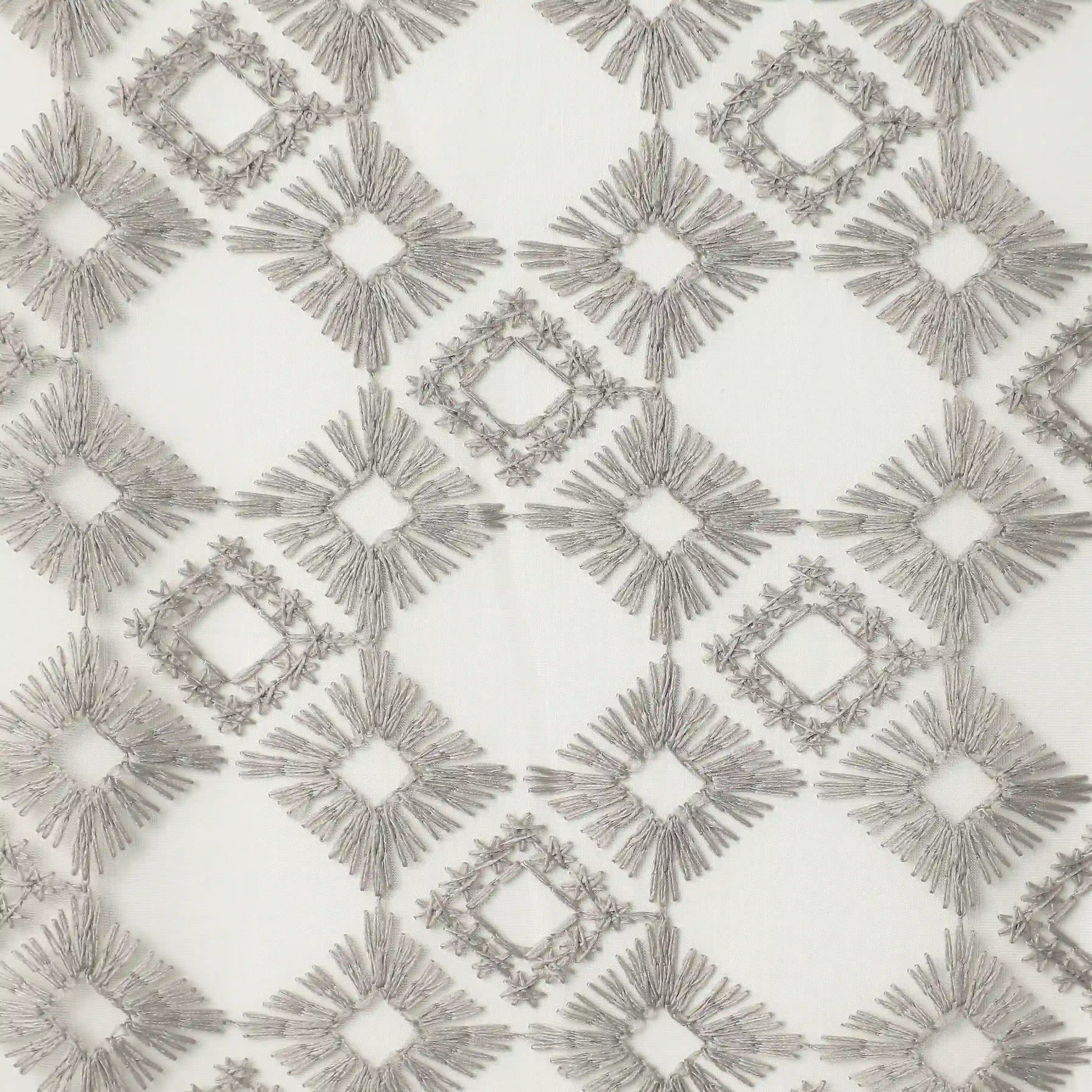 Velina Set Of 2 Embroidered Sheer Readymade Curtains | Modern Heritage Urban Slate / Door (3.60ft X 7.22ft)