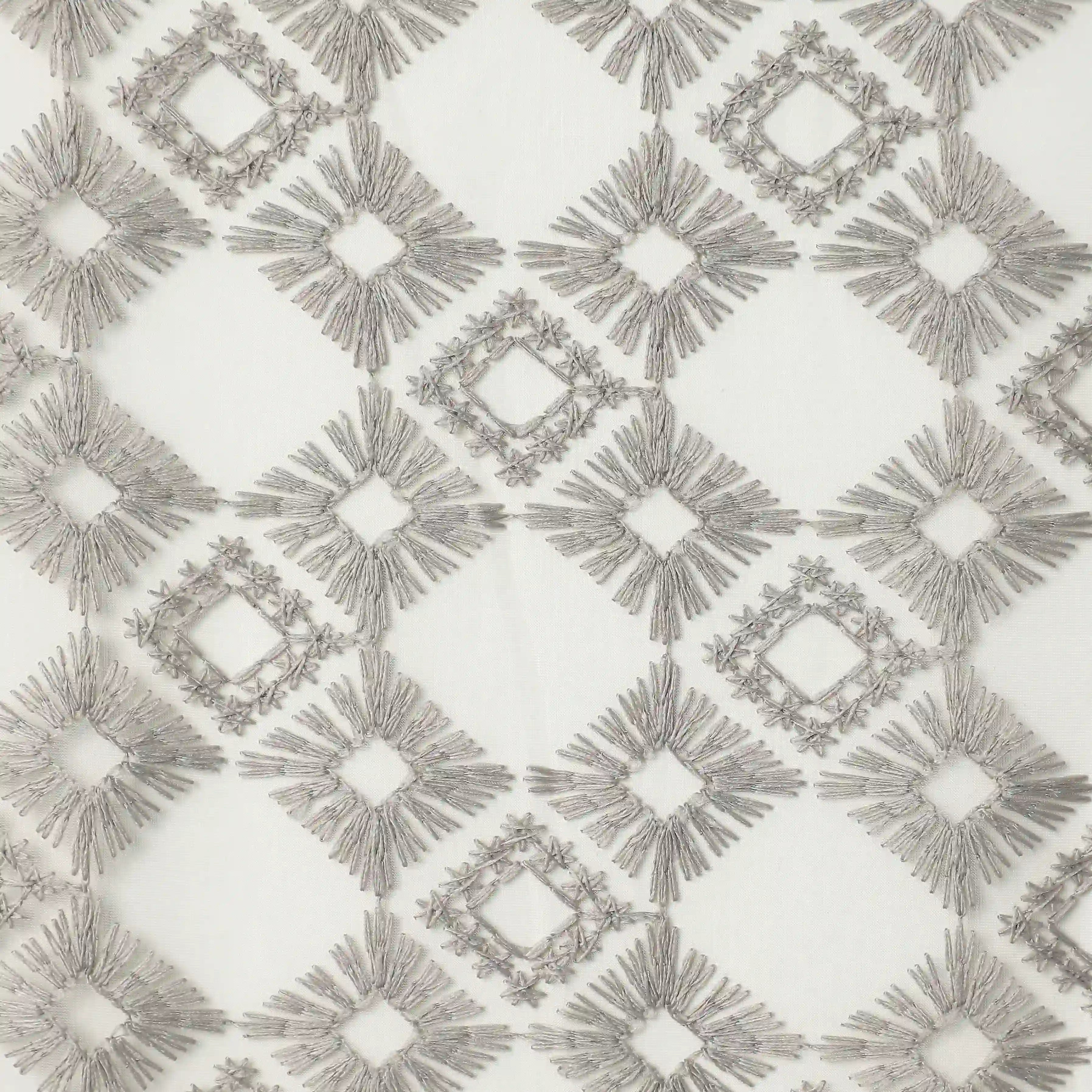 Velina Set Of 2 Embroidered Sheer Readymade Curtains | Modern Heritage Urban Slate / Door (3.60ft X 7.22ft)