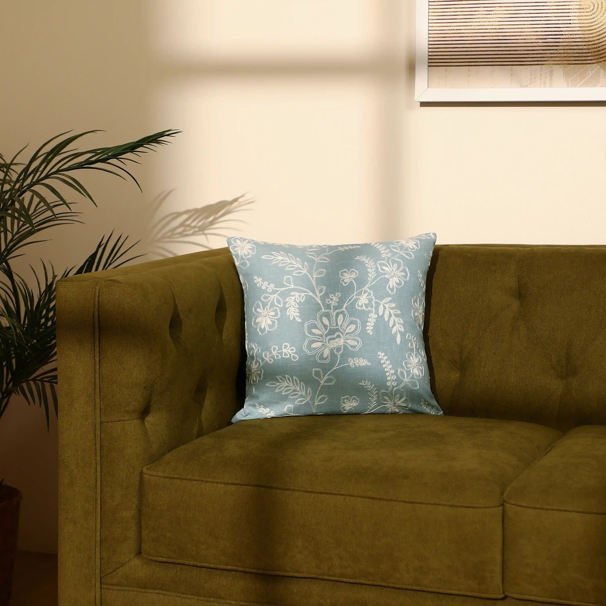Vissencia Embroidered Cushion Cover | Floral Threads Light Blue / Cushion Cover (51cm x 51cm)