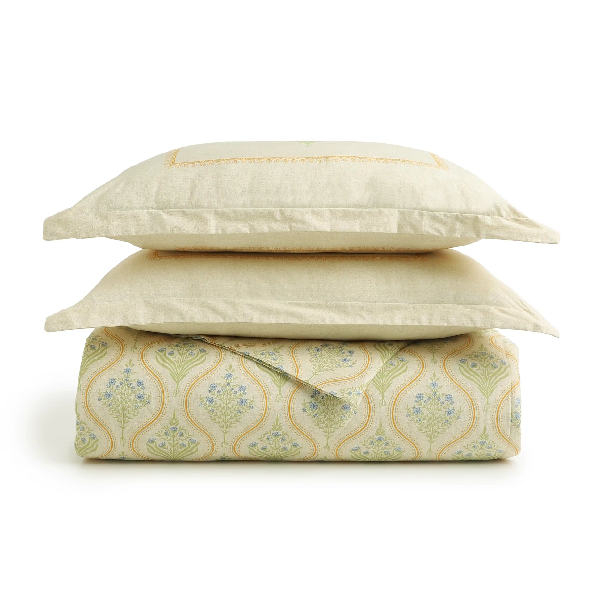 Chippa Lane | Contemporary Indian Print Design Coordinated Bedding Set | Set of Bedsheet & Comforter-Mustard Mustard / Double