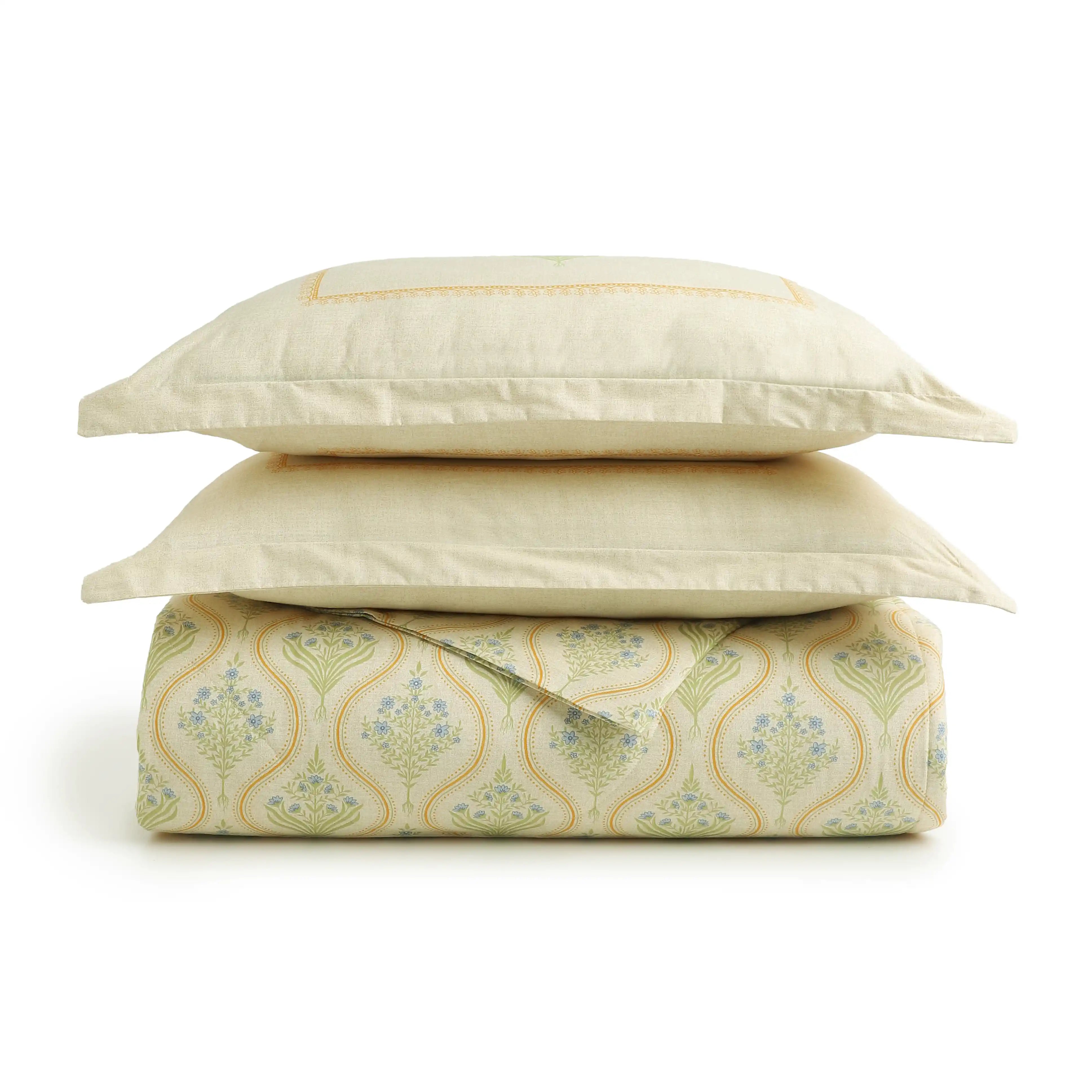 Chippa Lane | Contemporary Indian Print Design Coordinated Bedding Set | Set of Bedsheet & Comforter-Mustard Mustard / Double