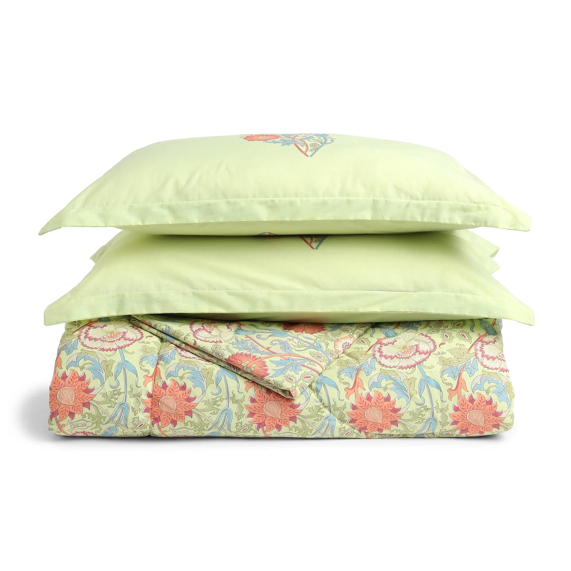 Chippa Lane | Contemporary Indian Print Design Coordinated Bedding Set | Set of Bedsheet & Comforter-Green Green / Double