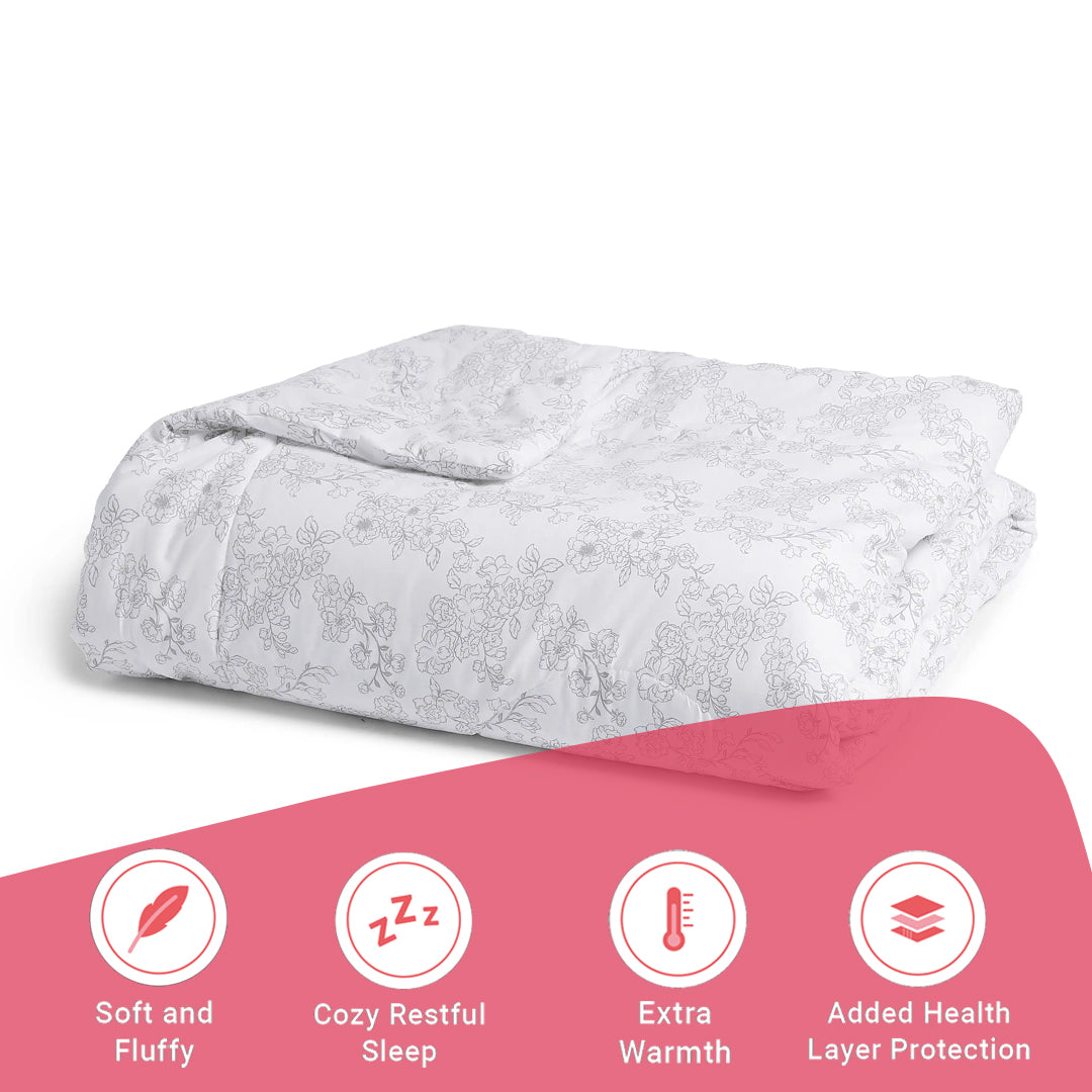 Bloomshire Classic | Everyday Charm Printed 240GSM Reversible Comforter for Extra Warmth-Grey