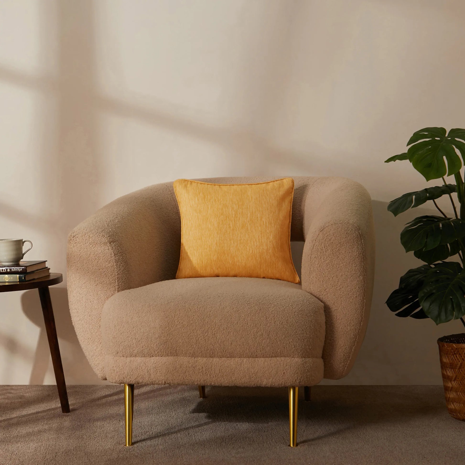 Vissencia Solid Cushion Cover | Textured Weaves Golden Nectar / Cushion Cover (41cm x 41cm)