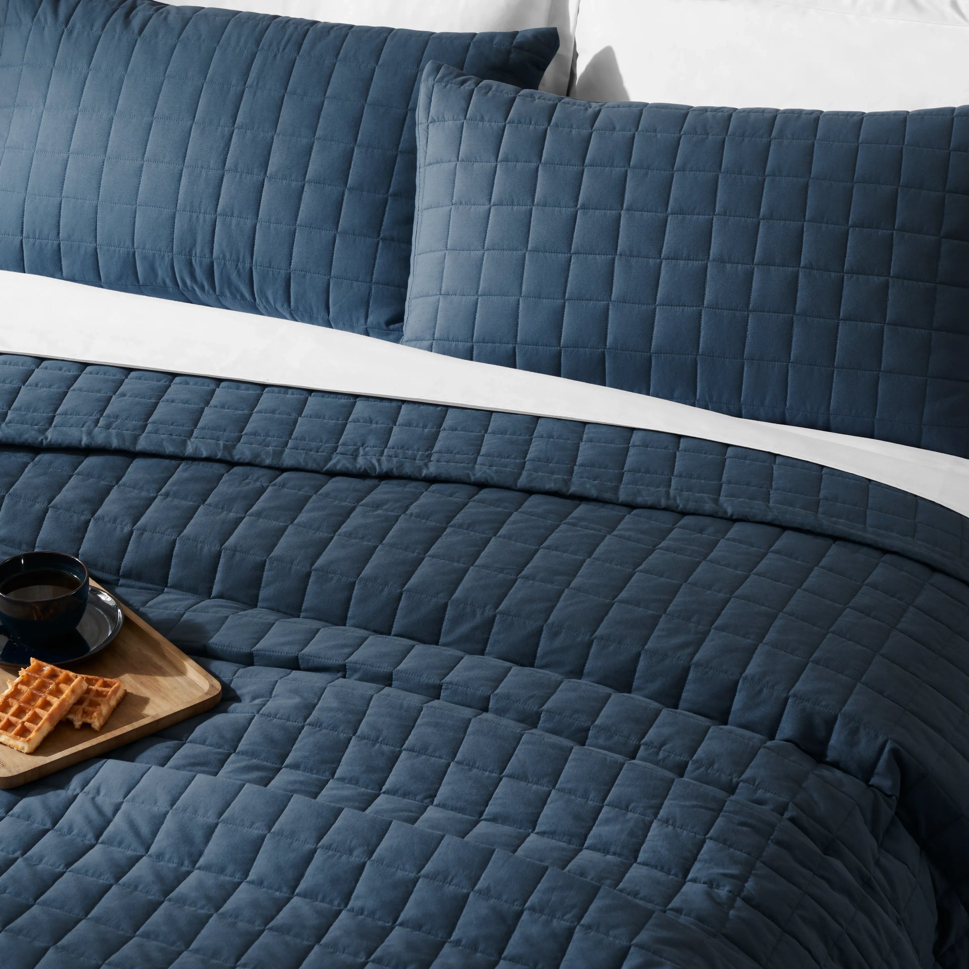 Nuvola | Luxurious Solid Dyed Box Quilted Cotton Bedcover Set Estate Blue