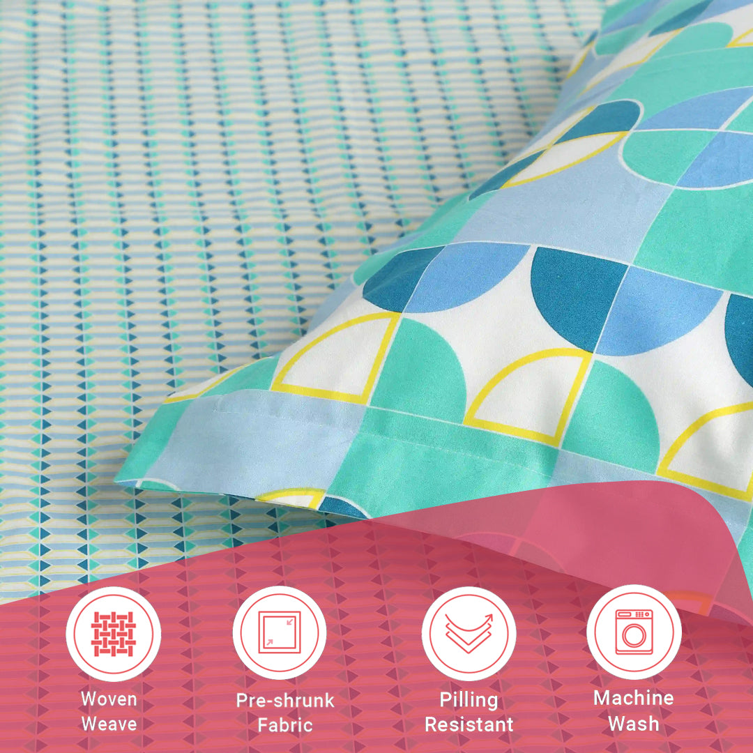 Mishella | Mix & Match Printed Cotton Bedsheet Set - Kaleido Teal