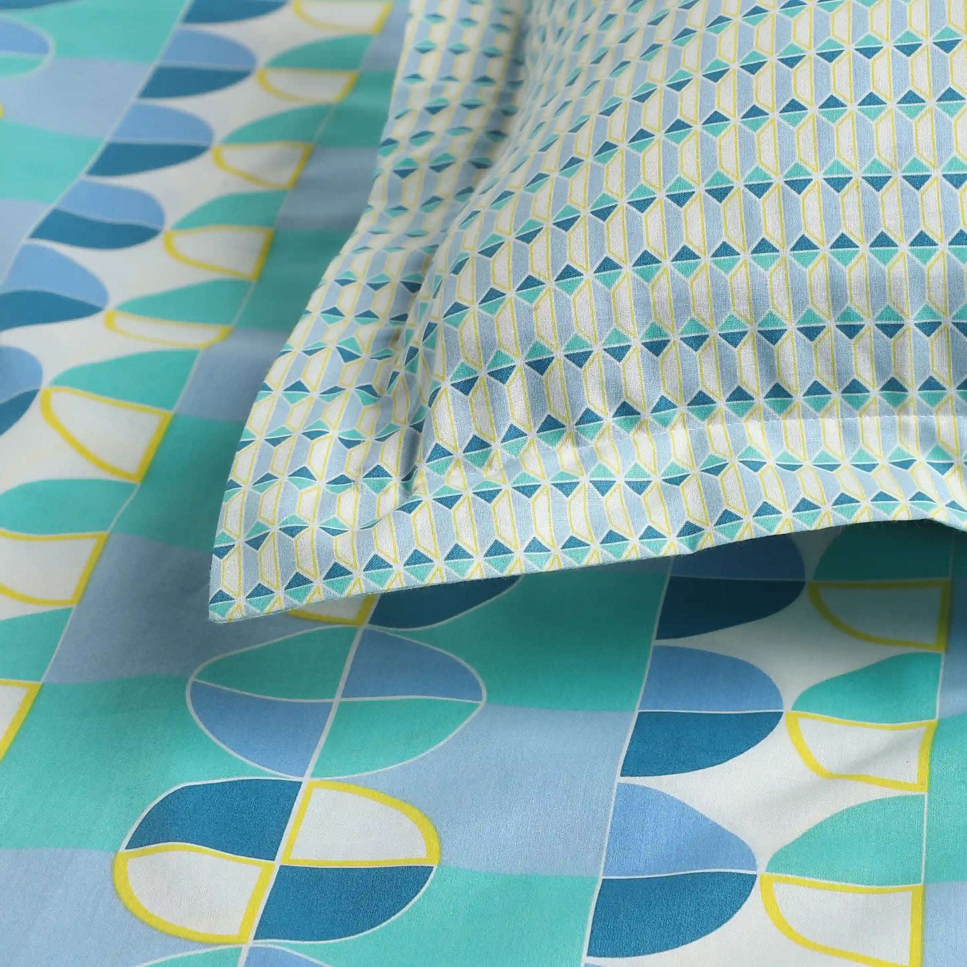 Mishella | Mix & Match Printed Cotton Bedsheet Set - Orbit Teal Orbit Teal / King