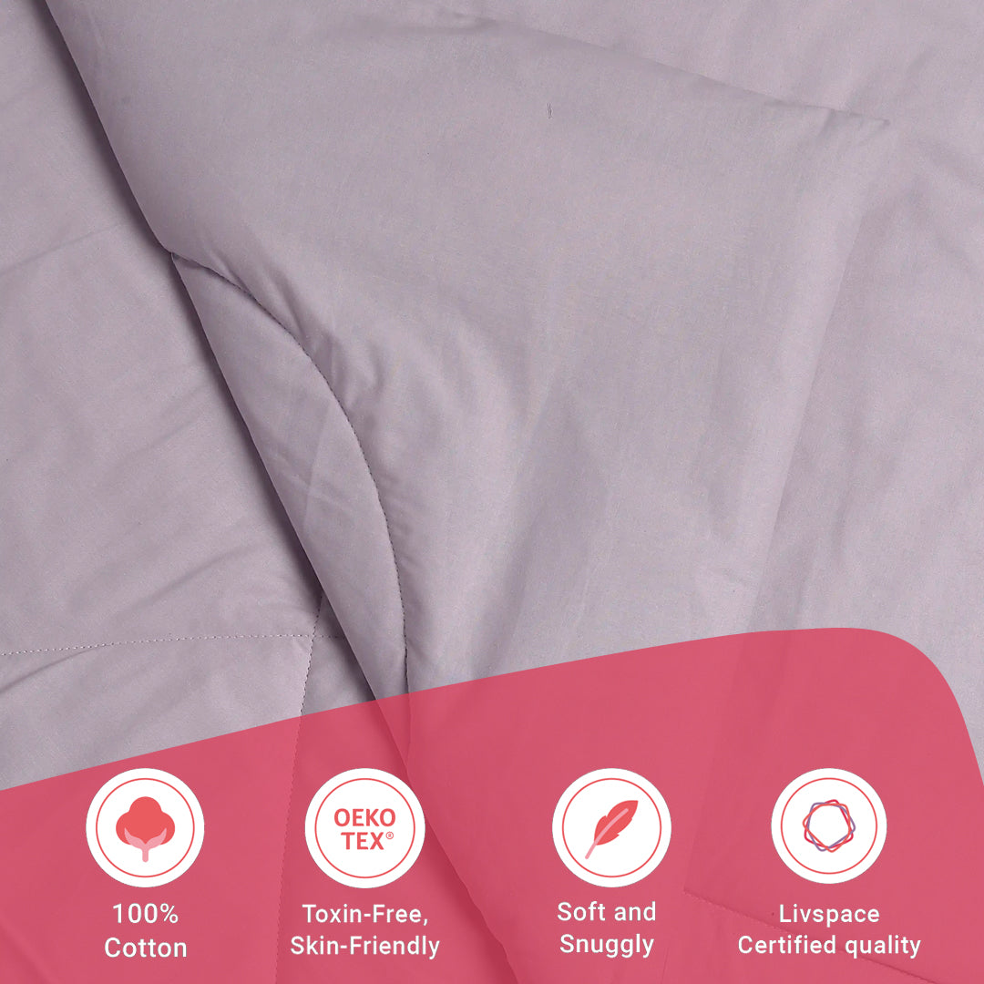 Paleto | Everyday Hues Cotton Solid Dyed 240GSM Comforter for Extra Warmth-Grey Lavender