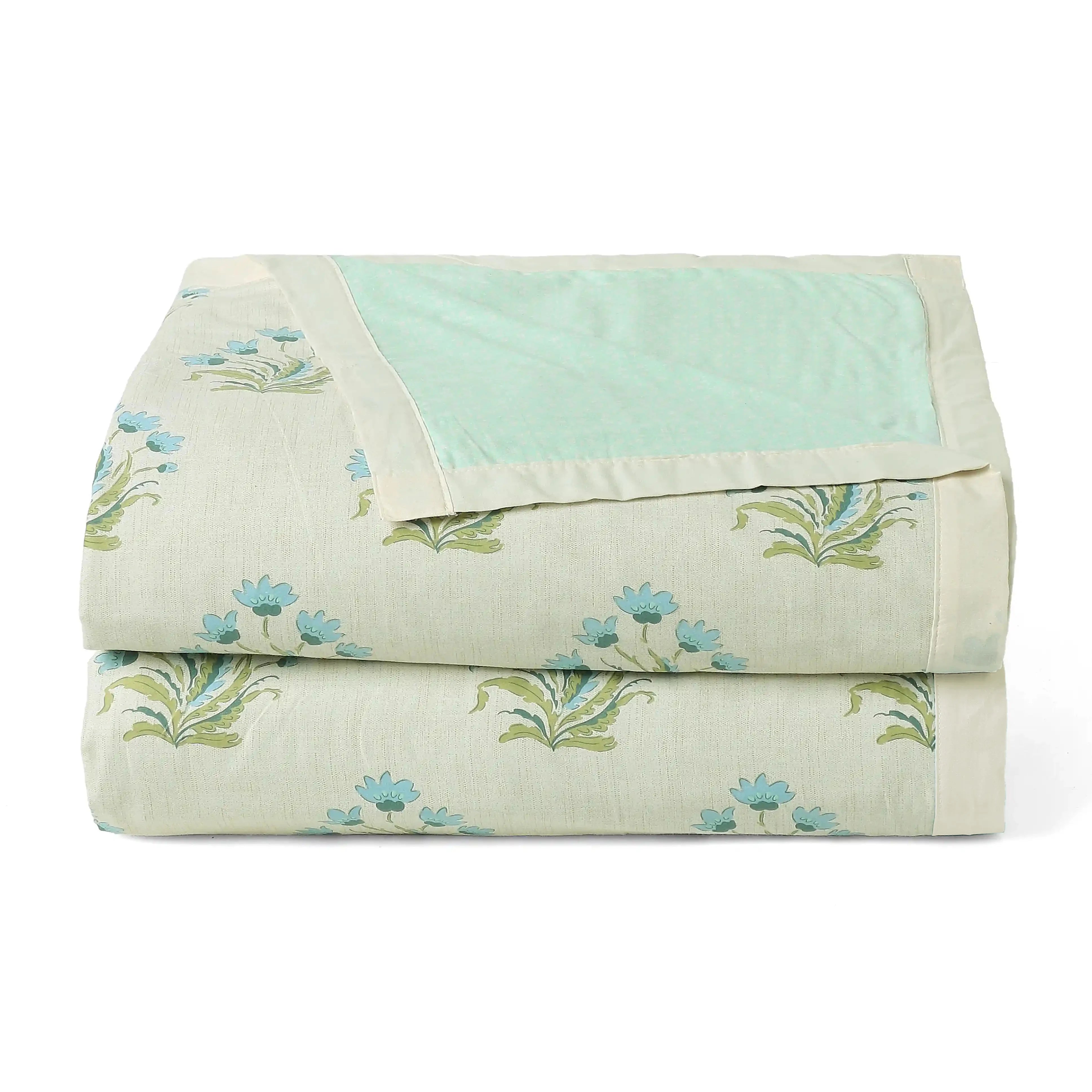 Chippa Lane | Contemporary Indian Print Design Coordinated Bedding Set | Set of Bedsheet & Dohars-Indian Sage Indian Sage / Double