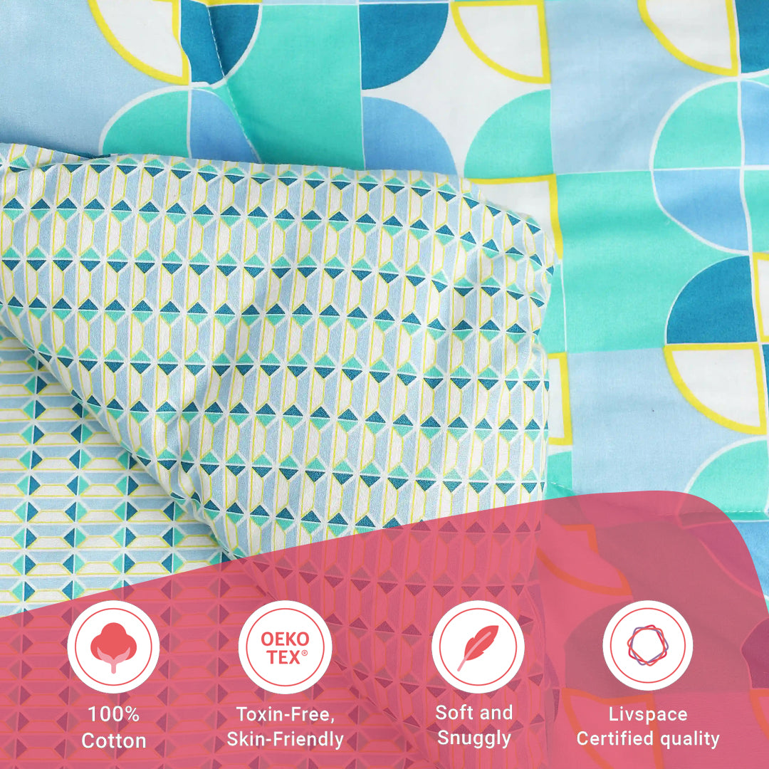 Mishella | Mix & Match Printed 120GSM Reversible Comforter - Orbit Teal