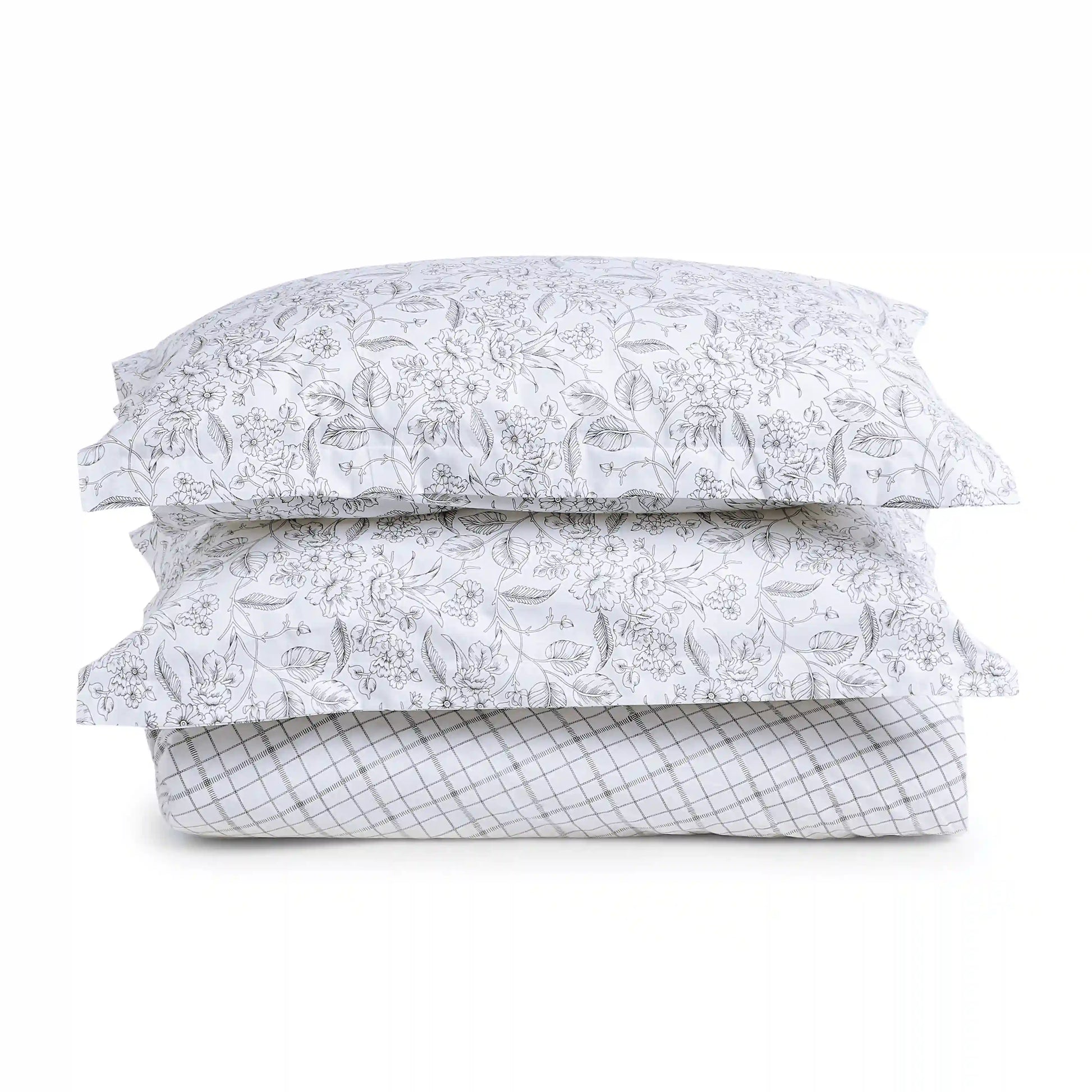 Mishella Printed Charcoal Checks Fitted Sheet Set Charcoal Checks / King