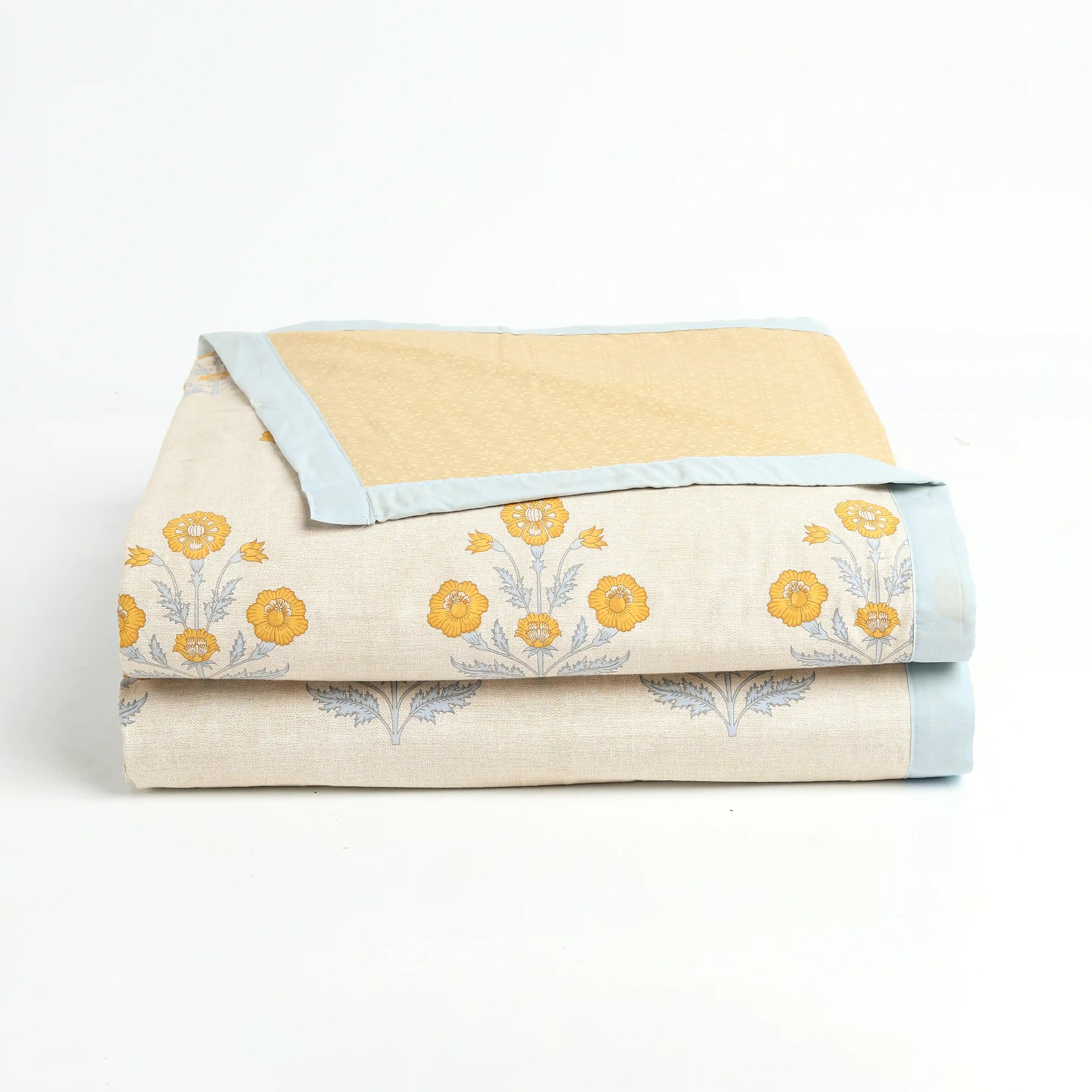 Chippa Lane | Contemporary Indian Print Design Coordinated Bedding Set | Set of Bedsheet & Dohars-Ochre Ochre / Double