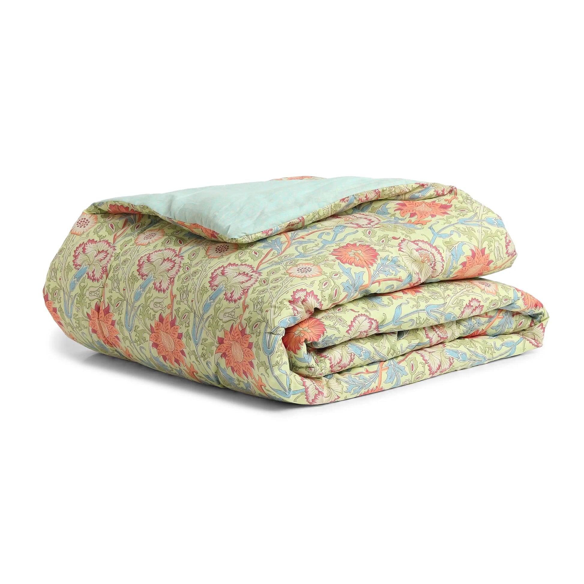 Chippa Lane | Contemporary Indian Print Design Coordinated Bedding Set | Set of Bedsheet & Comforter-Green Green / Double