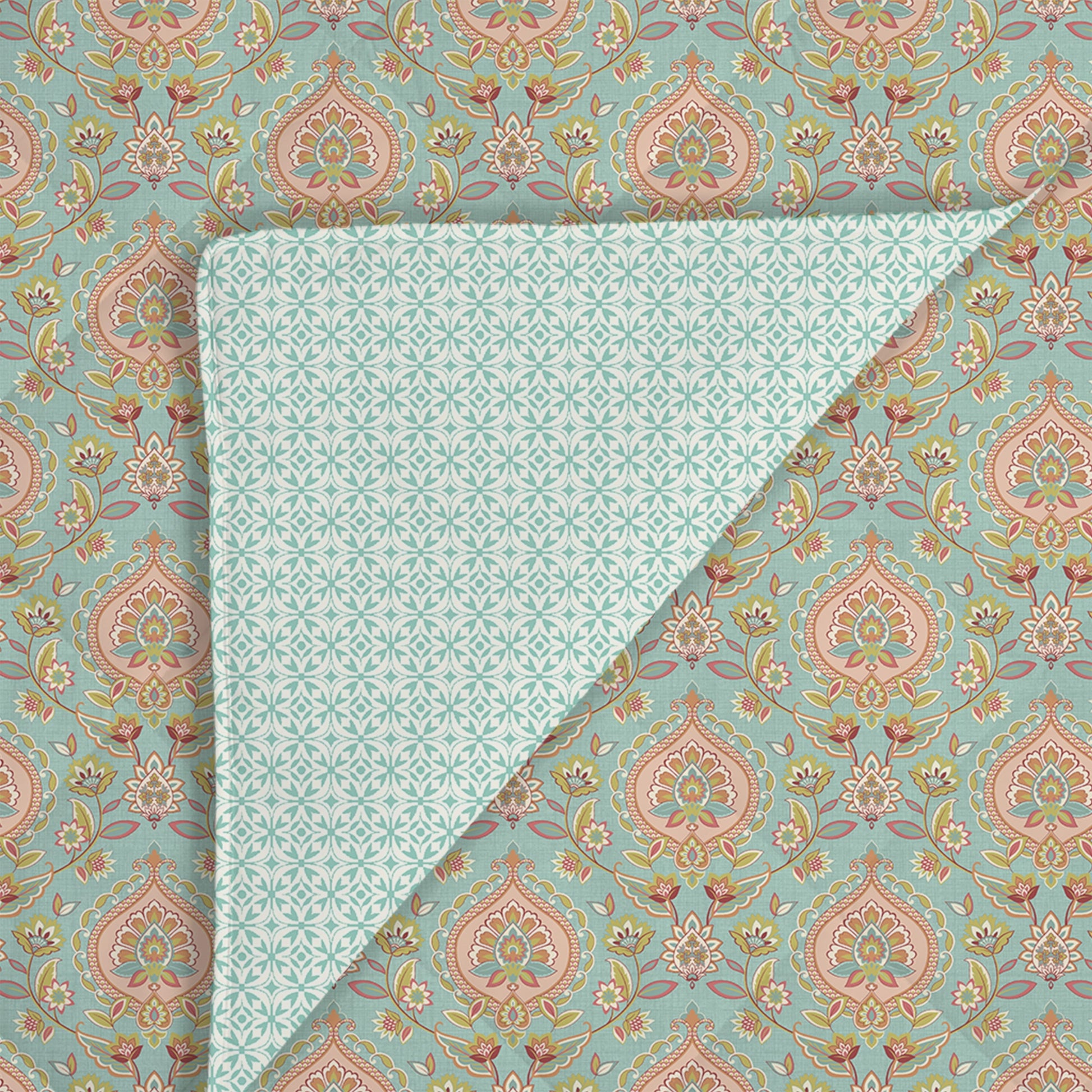 Aangan Weaves | Sage Green Traditional Printed Bedding Set - Set of Bedsheet & Comforter - Sea Glass Sea Glass / Queen