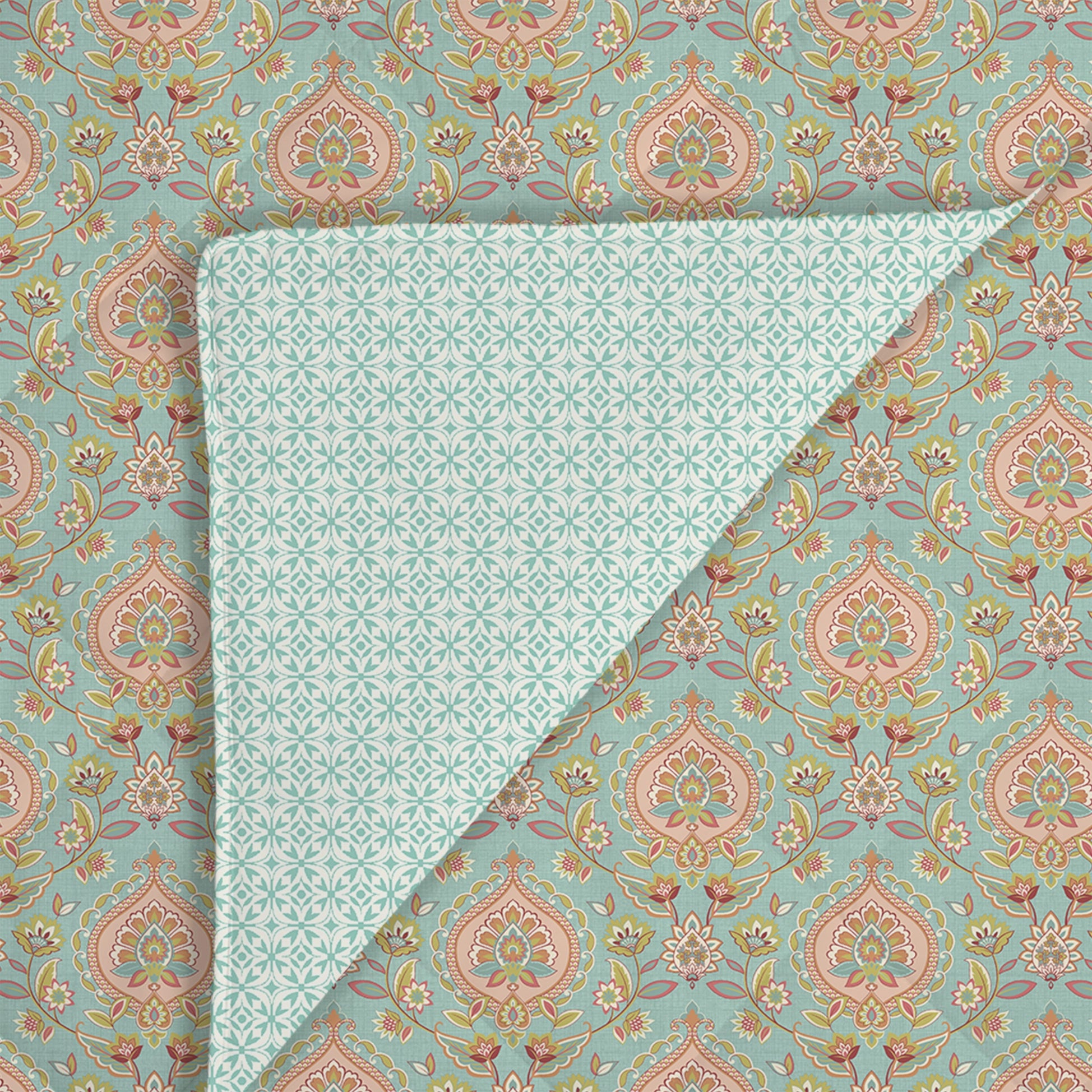 Aangan Weaves | Sage Green Traditional Printed Bedding Set - Set of Bedsheet & Comforter - Sea Glass Sea Glass / Queen