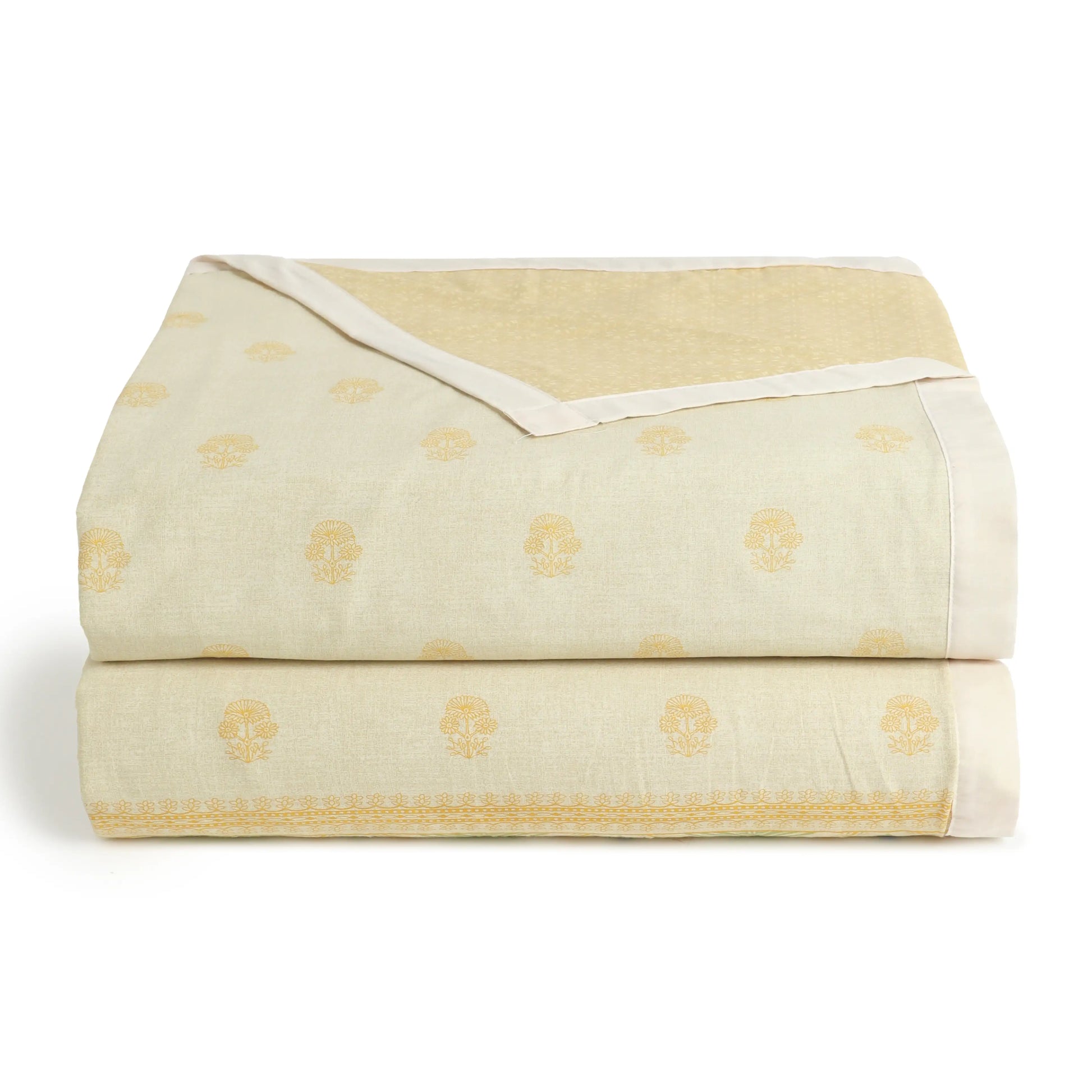 Chippa Lane | Contemporary Indian Print Design Coordinated Bedding Set | Set of Bedsheet & Dohars-Mustard Mustard / Double