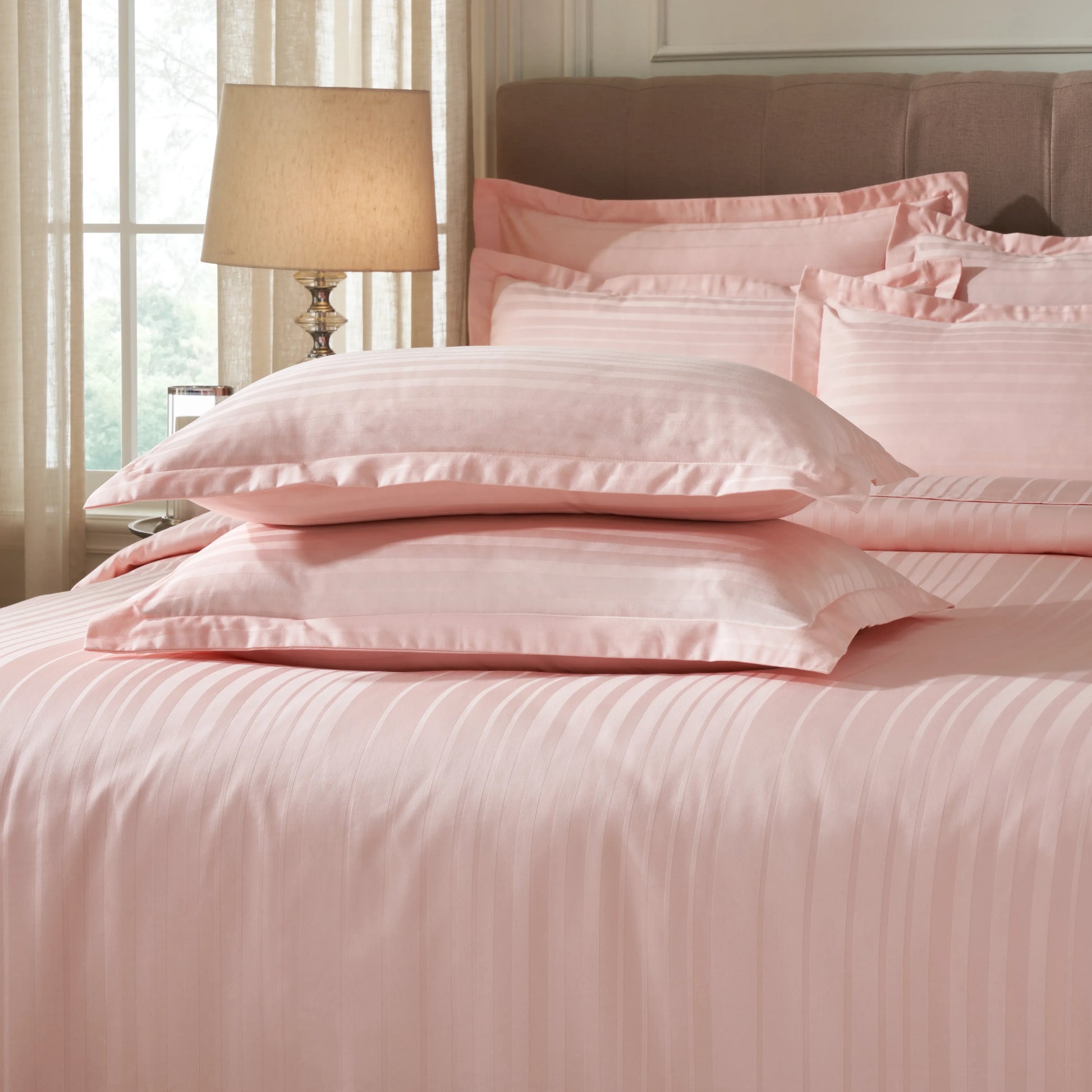 Seraya | 400TC Varigated Stripes Super Soft Fitted Sheet Set Veiled Rose / King