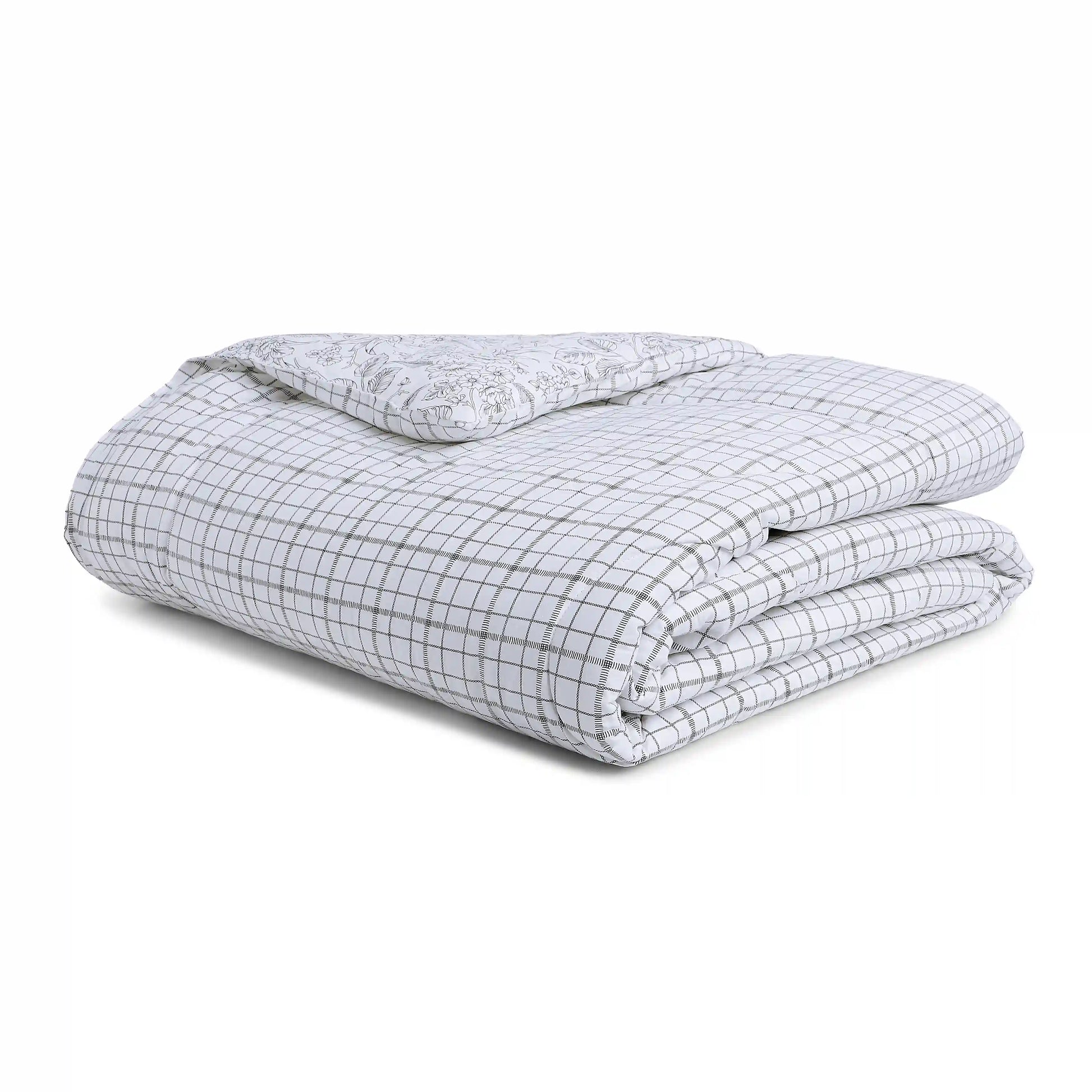 Mishella Printed Charcoal Checks Bedding Set-3 (Dbl Bedsheet + Dbl Comforter) Charcoal Checks / Double