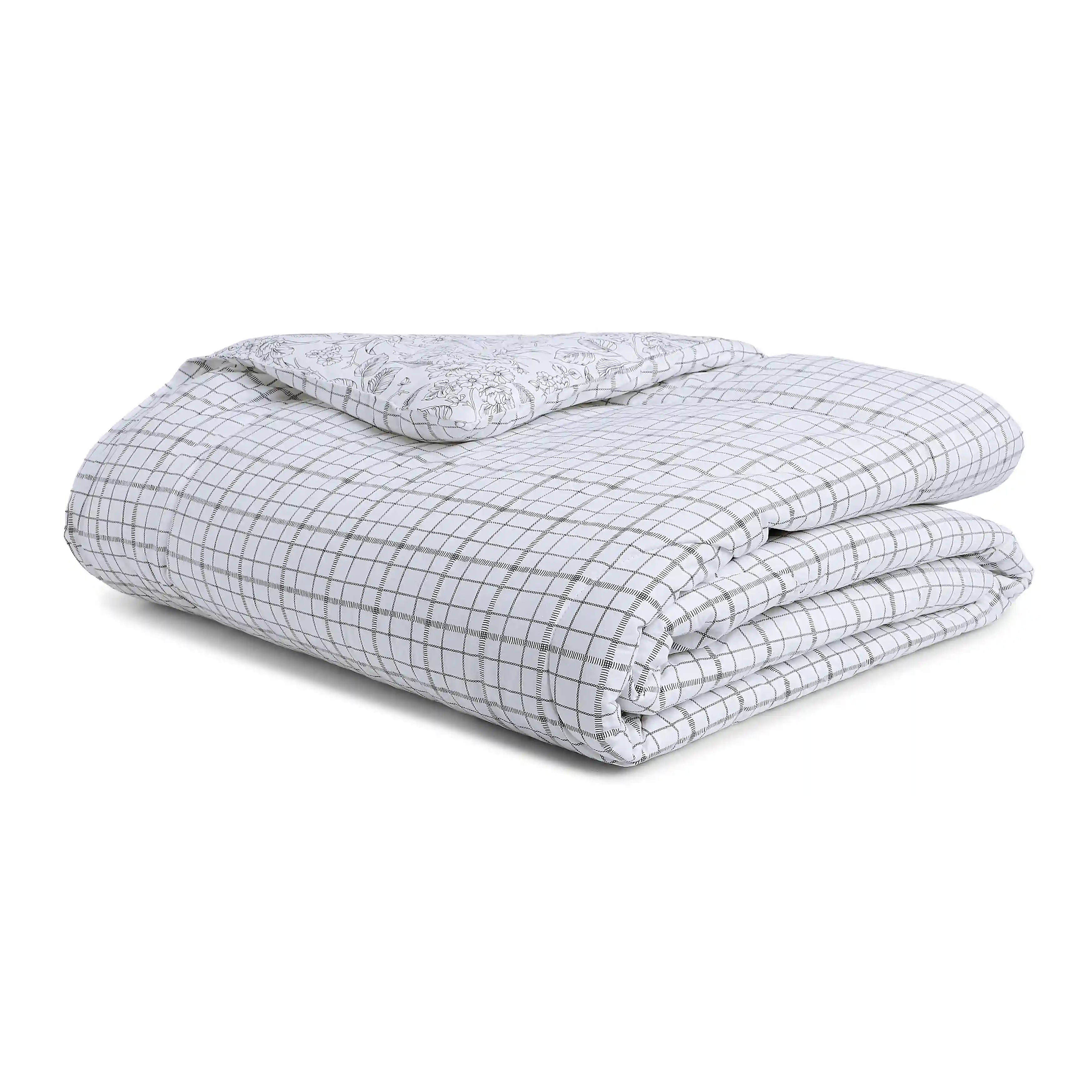 Mishella Printed Charcoal Checks Bedding Set-3 (Dbl Bedsheet + Dbl Comforter) Charcoal Checks / Double