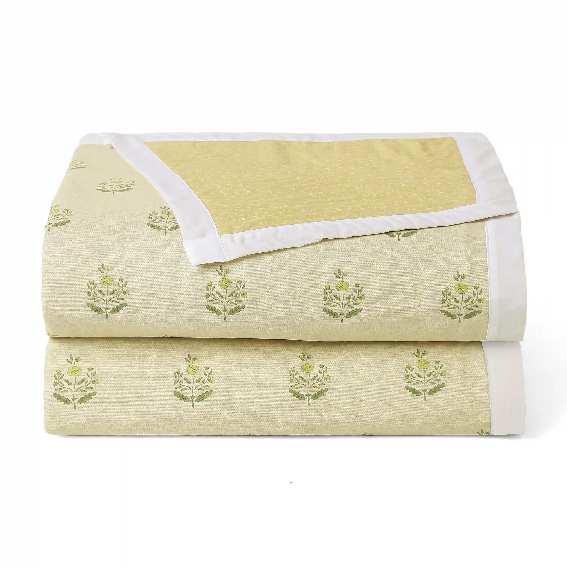 Chippa Lane | Contemporary Indian Print Design Coordinated Bedding Set | Set of Bedsheet & Dohars-Indian Moss Indian Moss / Double