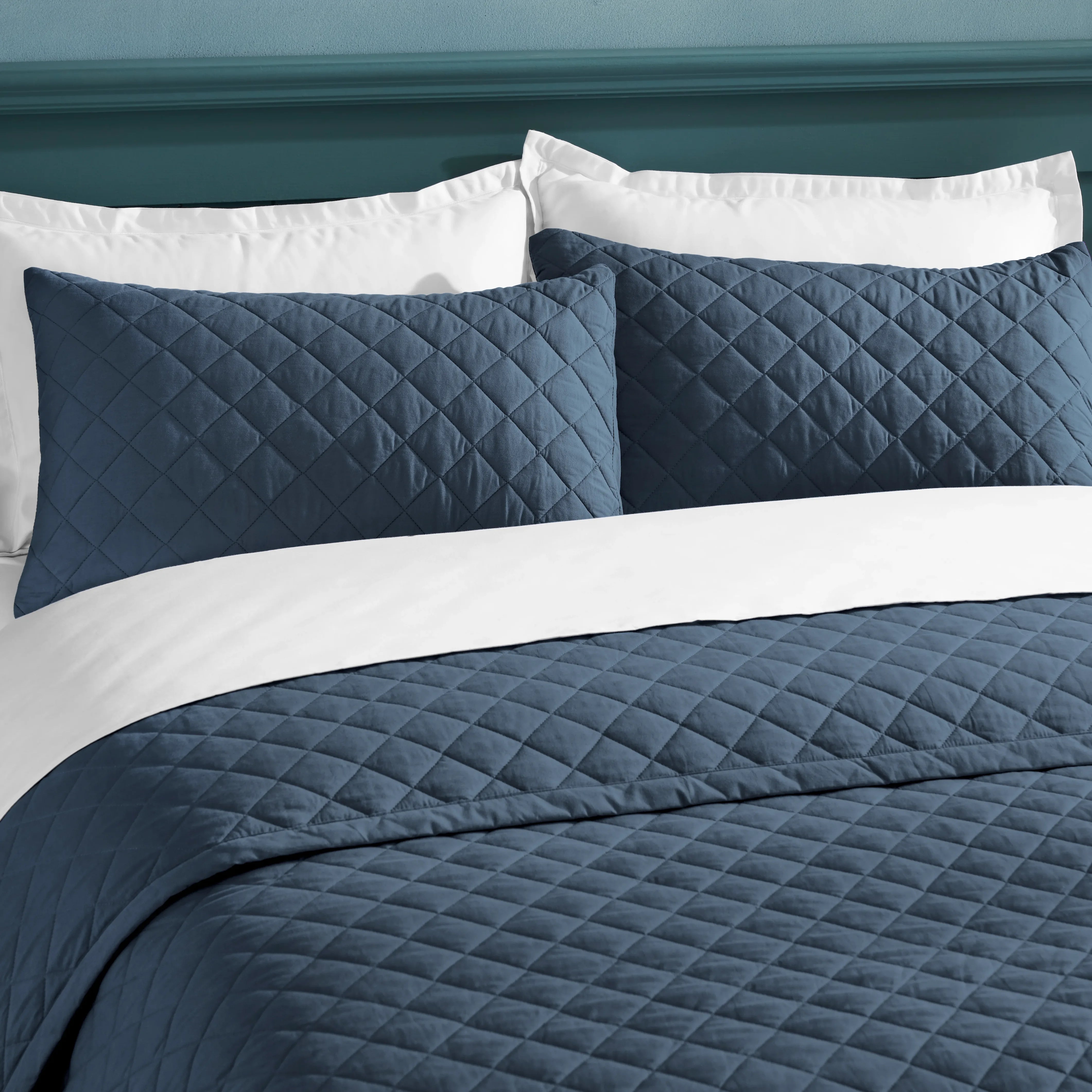 Nuvola | Luxurious Solid Dyed Diamond Quilted Cotton Bedcover Set Estate Blue
