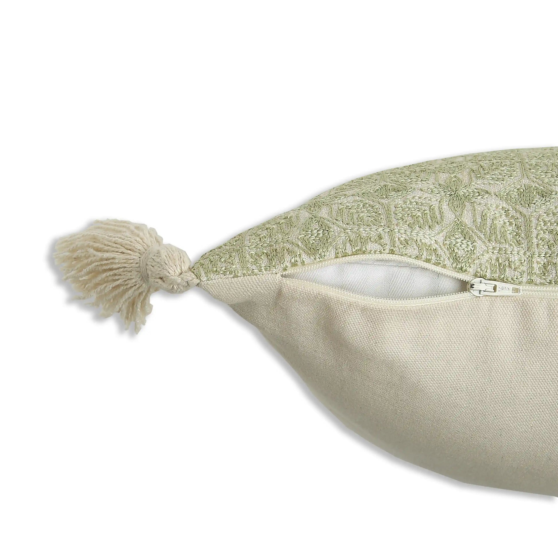 Espricia Embroidered Cushion Cover | Jharokha Green / Cushion Cover (41cm x 41cm)
