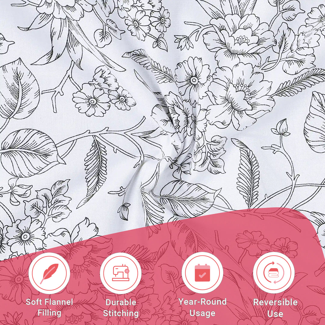 Mishella | Mix & Match Printed Reversible Dohar with Super Soft Flannel Layering - Charcoal Checks