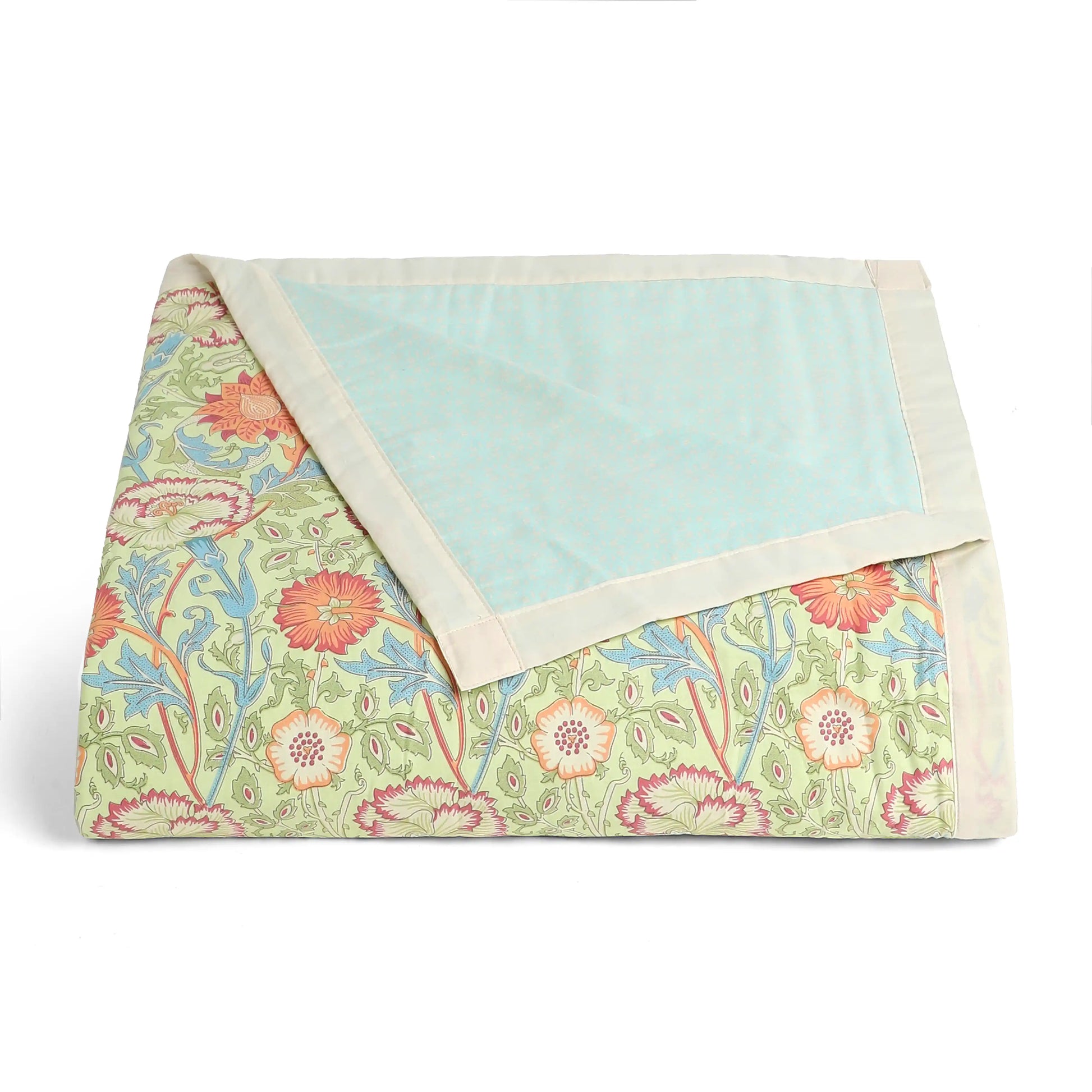 Chippa Lane | Contemporary Indian Print Design Coordinated Bedding Set | Set of Bedsheet & Dohar Green / Double