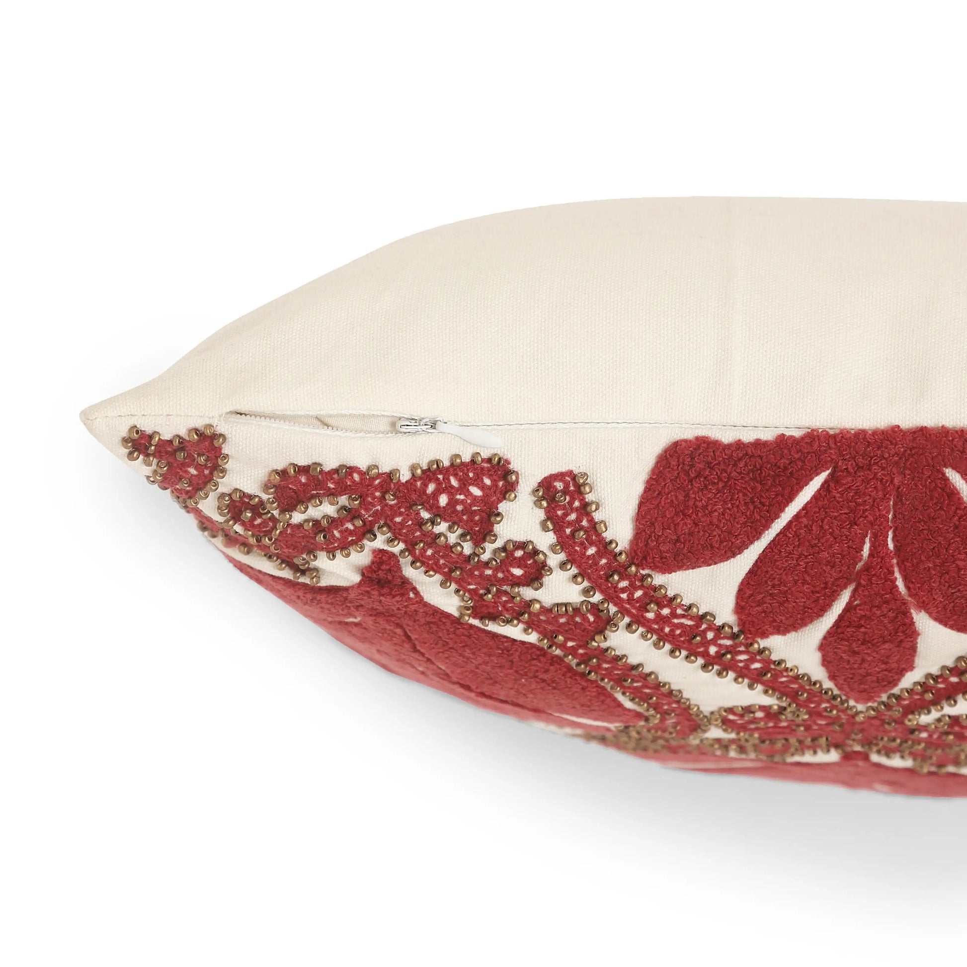 Espricia Embroidered Cushion Cover | Banjara Bloom Crimson / Cushion Cover (51cm x 51cm)