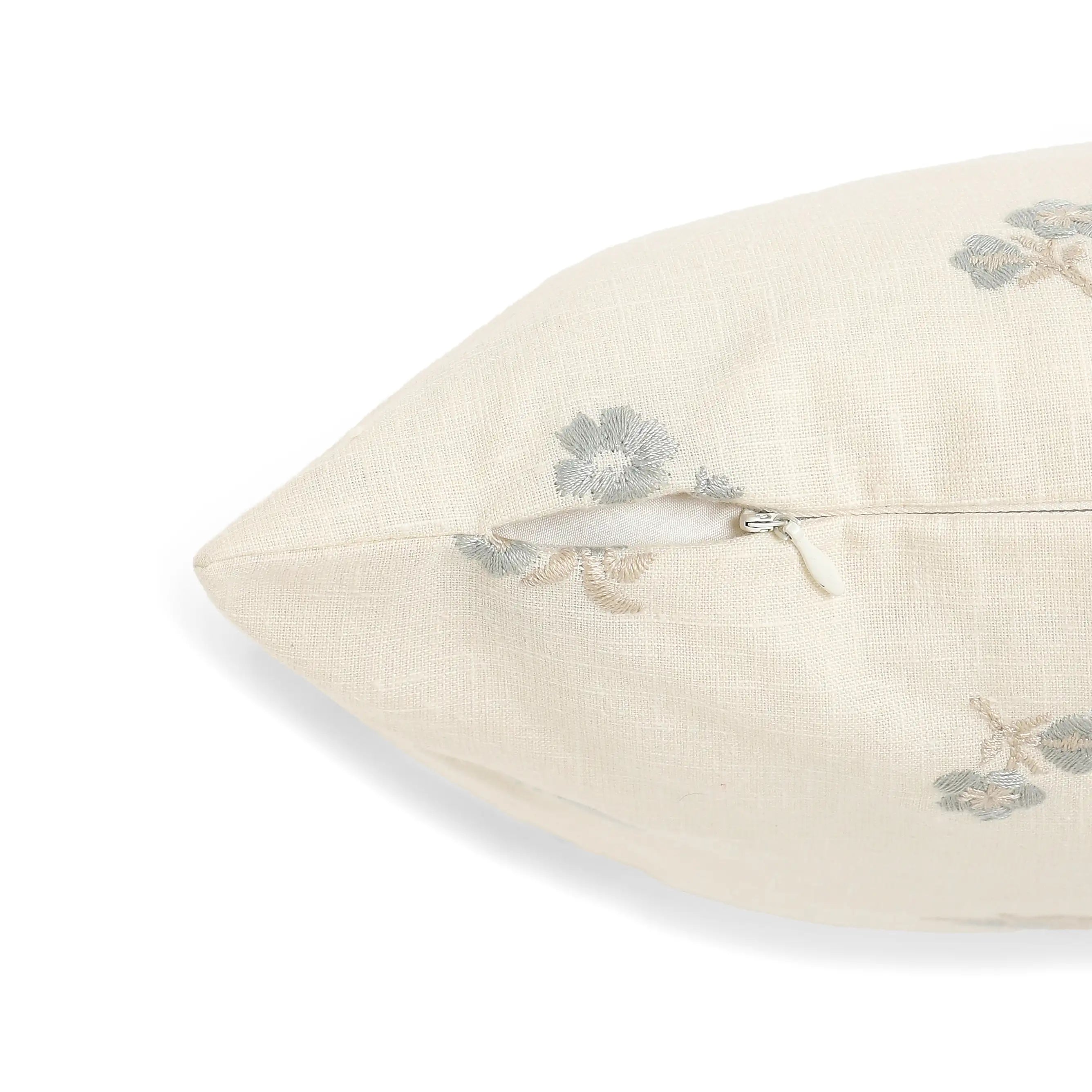Vissencia Embroidered Cushion Cover | Threaded Petals Aqua Breeze / Cushion Cover (51cm x 51cm)