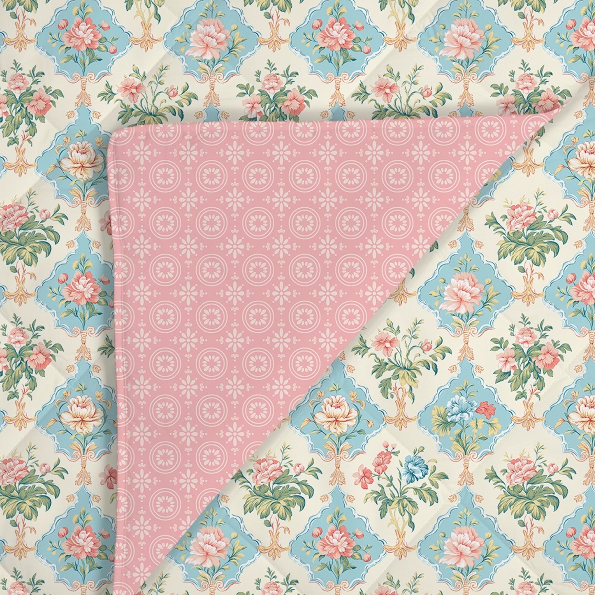 Udyan Tales | Enchanted Floral Printed 150 GSM Reversible Comforter - Flamingo Pink Flamingo Pink / King