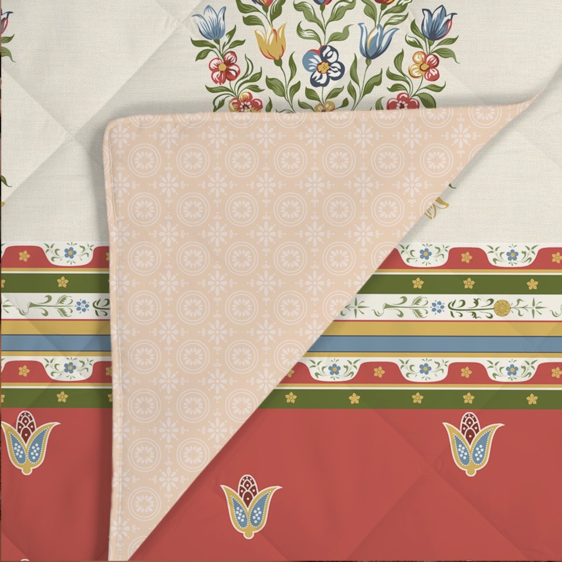 Udyan Tales | Vivid Traditional Printed 150 GSM Reversible Comforter - Brick Red Brick Red / King