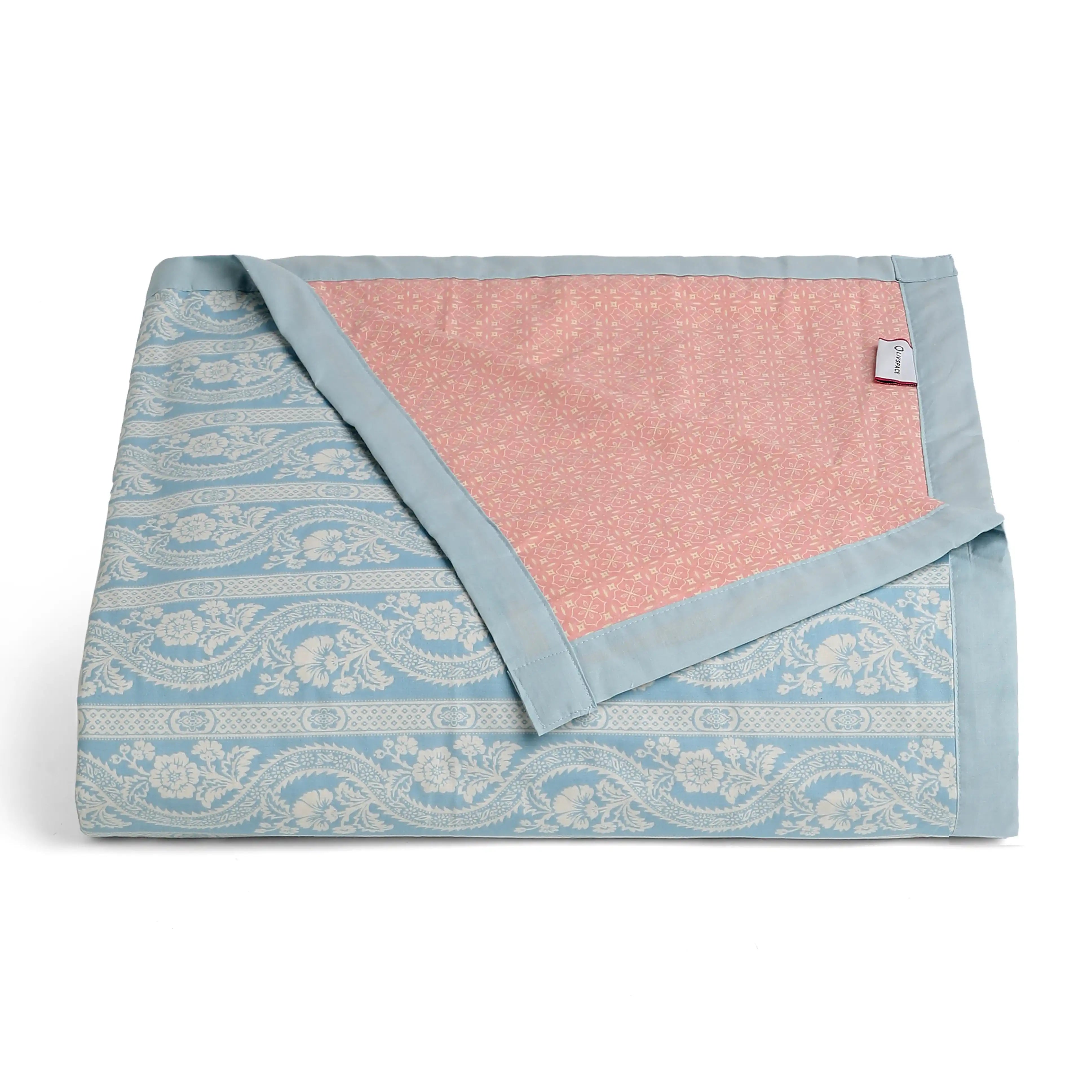 Chippa Lane | Contemporary Indian Print Design Coordinated Bedding Set | Set of Bedsheet & Dohar Light Blue / Double