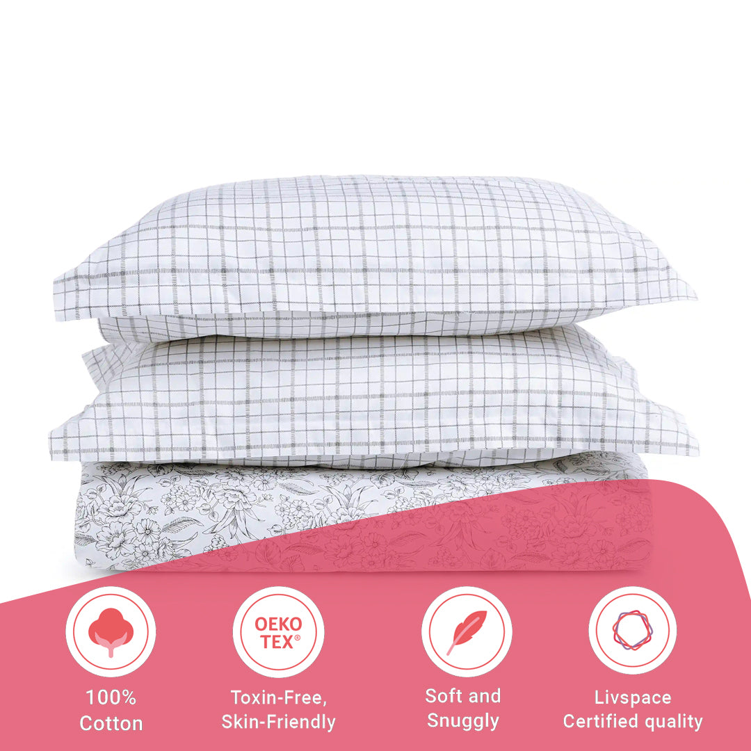 Mishella | Mix & Match Printed Cotton Fitted Sheet Set - Charcoal Bloom