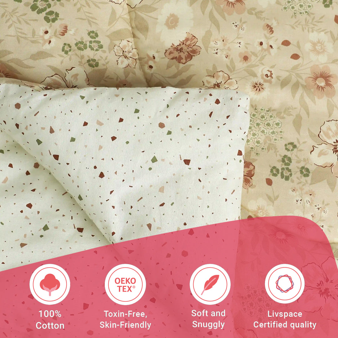 Mishella | Mix & Match Printed 120GSM Reversible Comforter - Beige