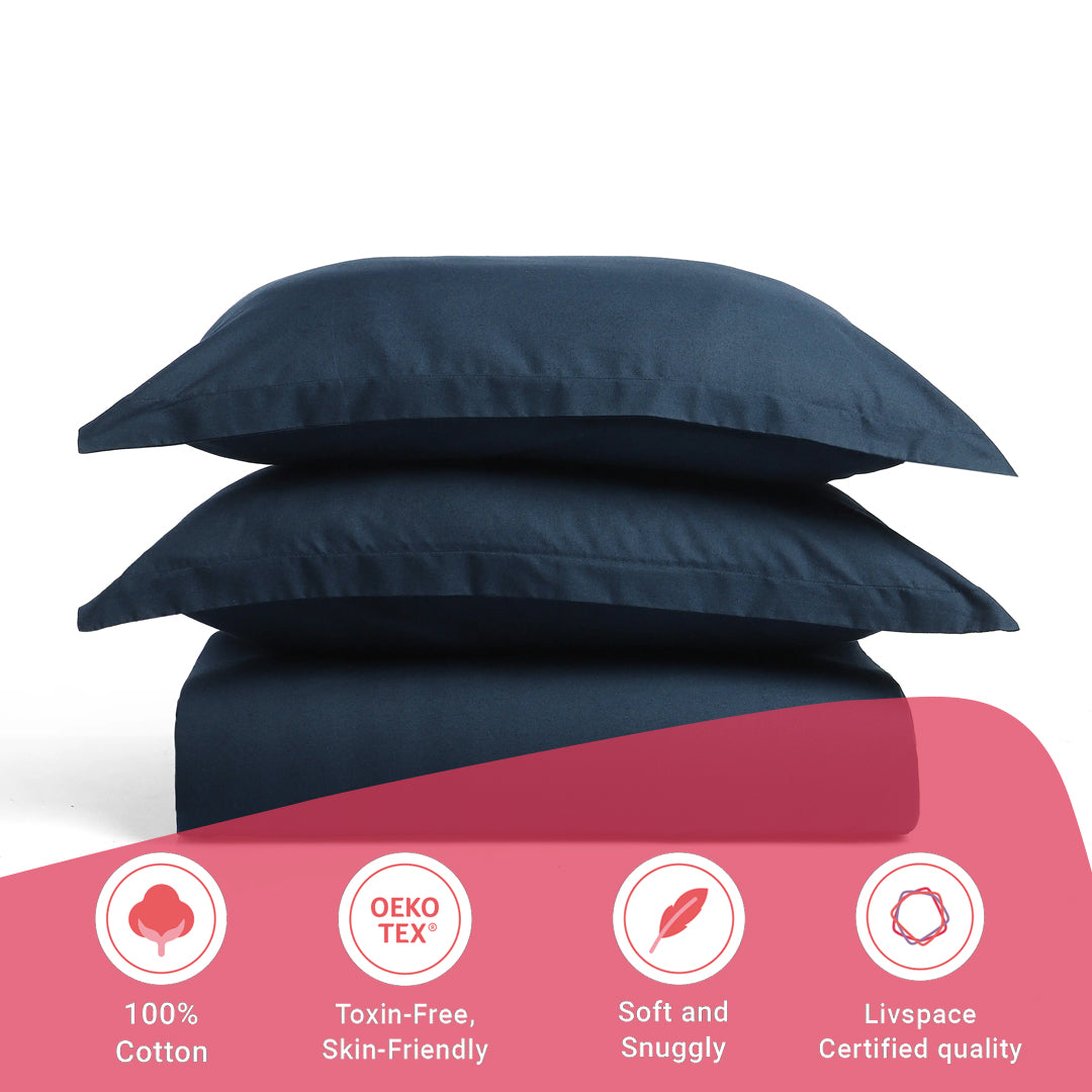 Paleto | Everyday Hues Solid Dyed Cotton Fitted Sheet Set-Navy