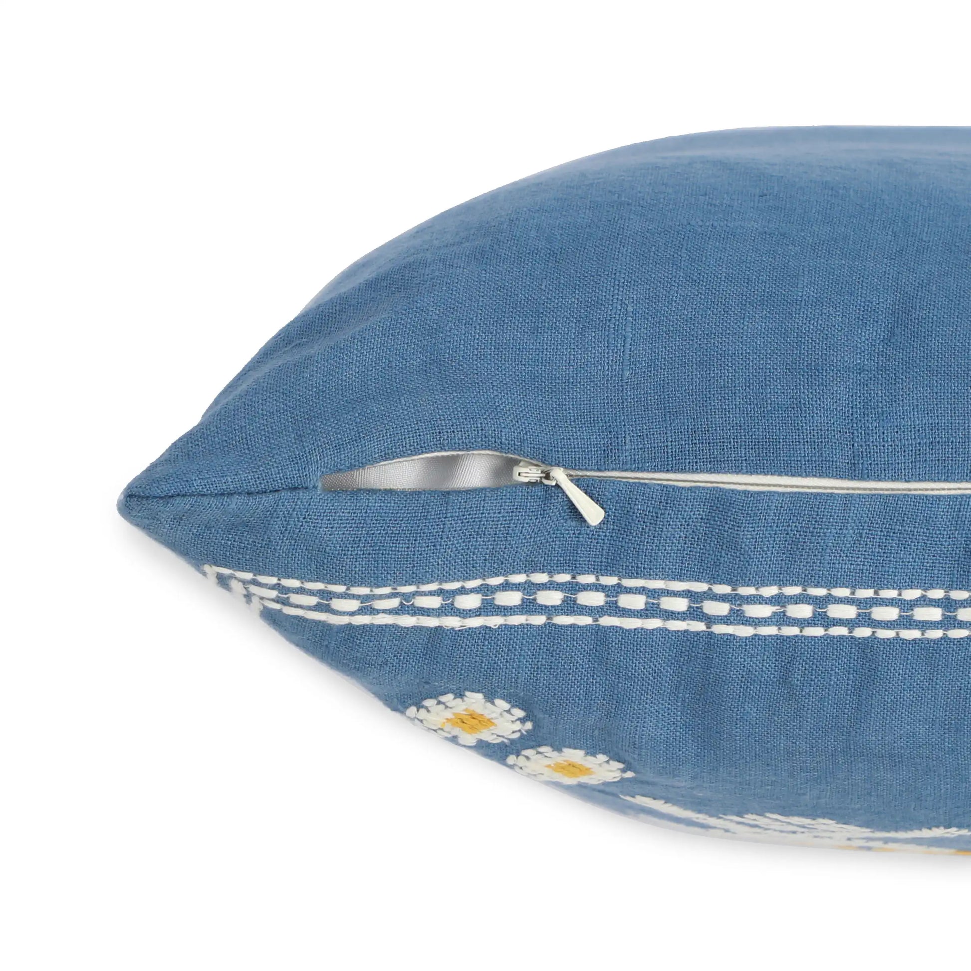 Estrella Embroidered Cushion Cover | Karigari Threads Denim Blue / Cushion Cover (41cm x 66cm)