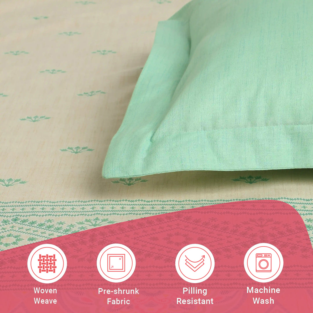 Chippa Lane | Contemporary Indian Print Design Cotton Bedsheet Set-Sage