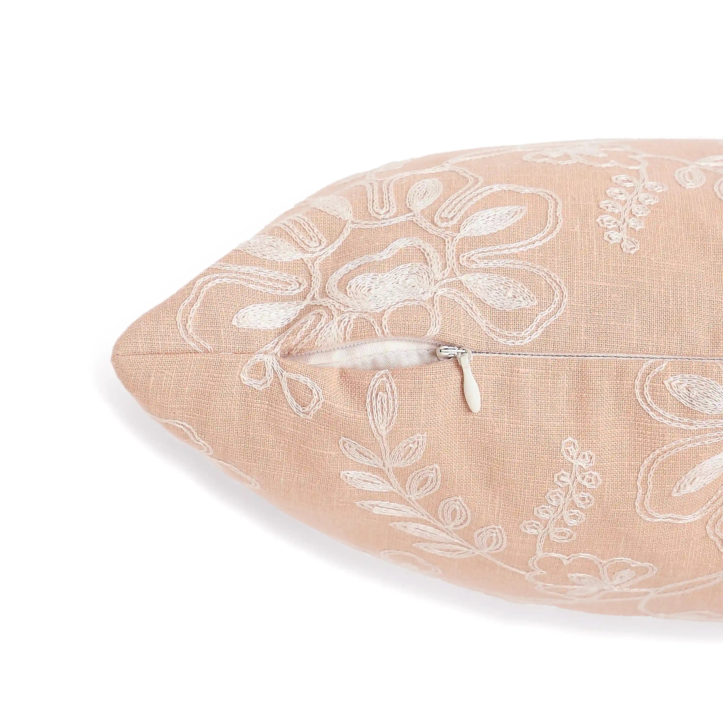 Vissencia Embroidered Cushion Cover | Floral Threads Peach / Cushion Cover (51cm x 51cm)