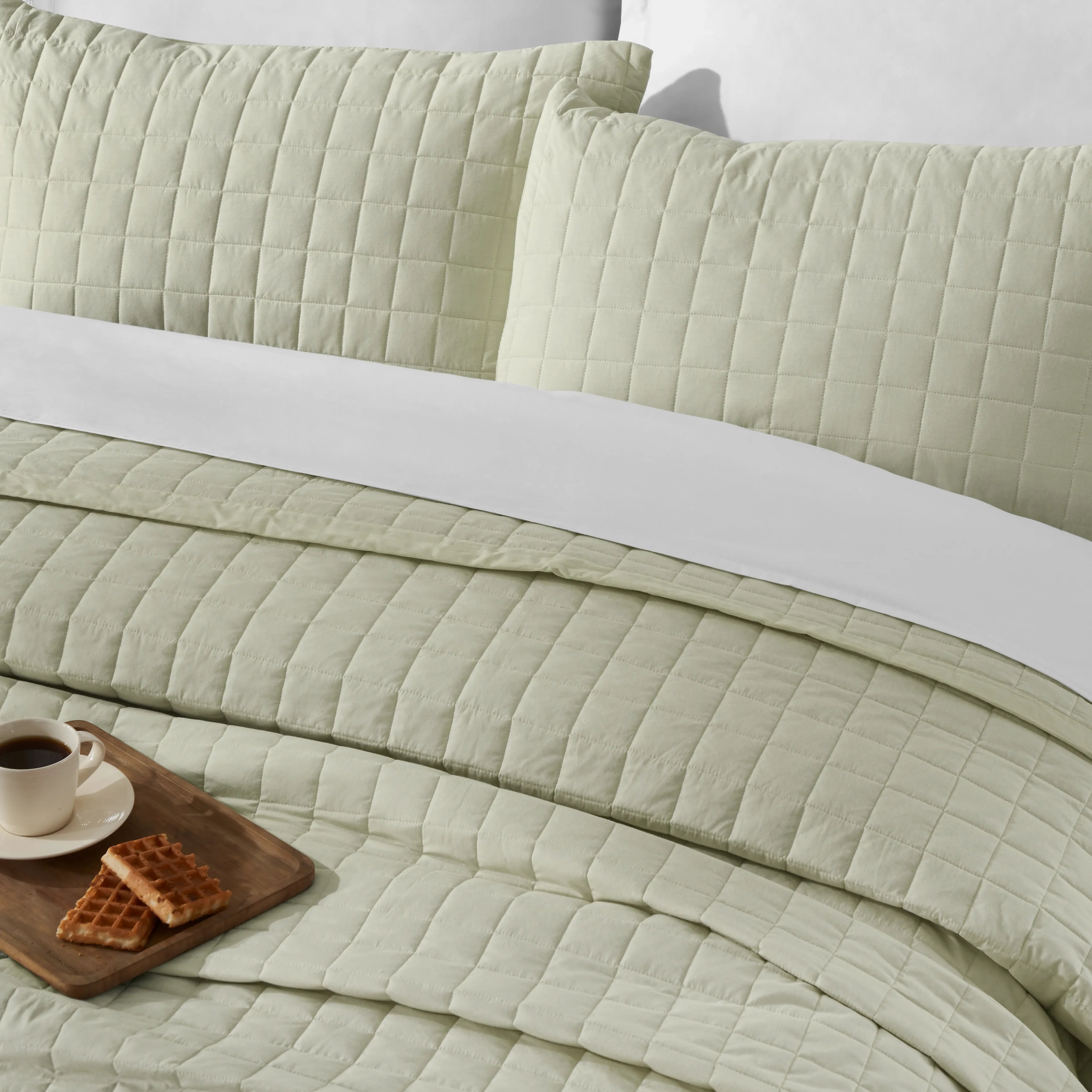 Nuvola | Luxurious Solid Dyed Box Quilted Cotton Bedcover Set Linen