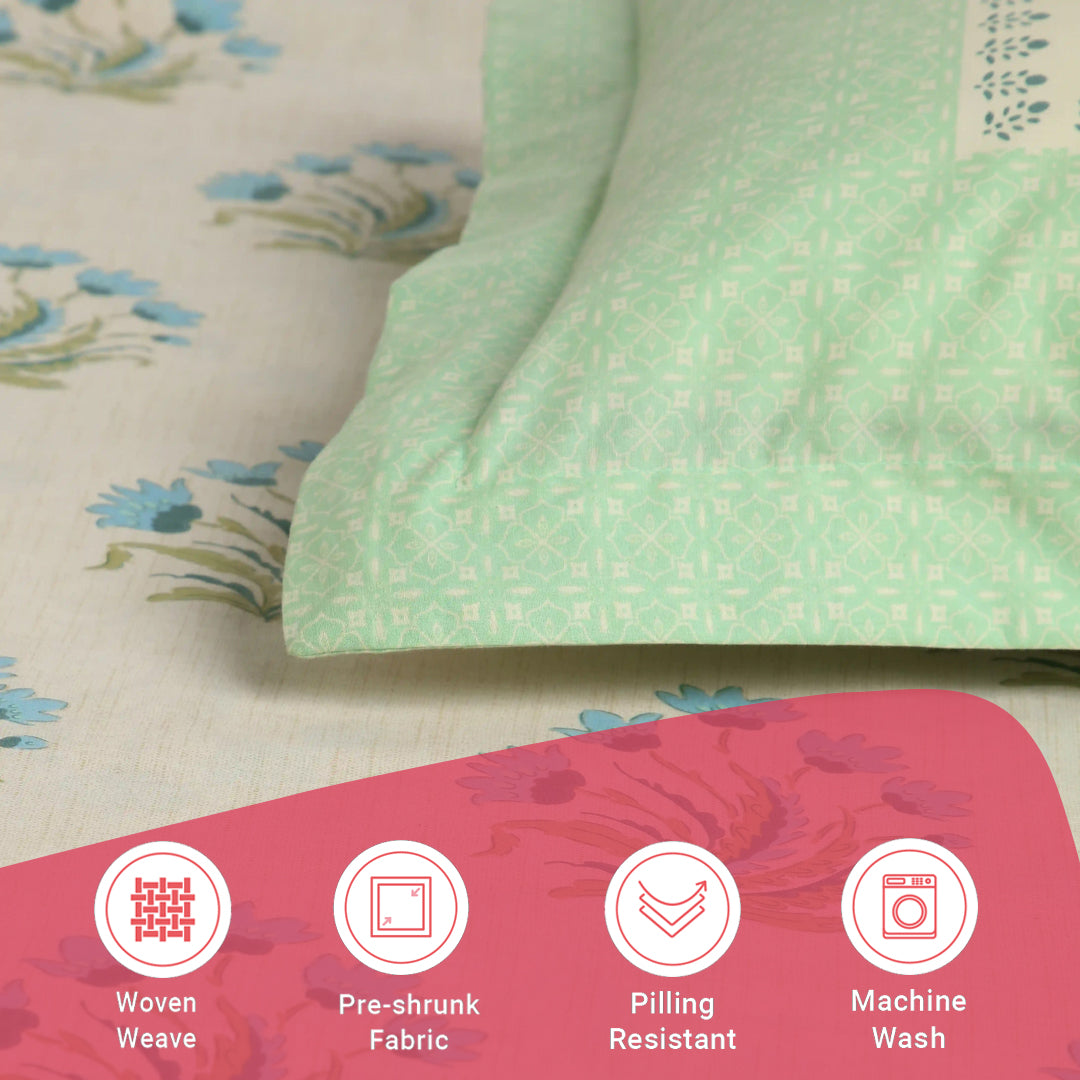 Chippa Lane | Contemporary Indian Print Design Cotton Bedsheet Set-Indian Sage