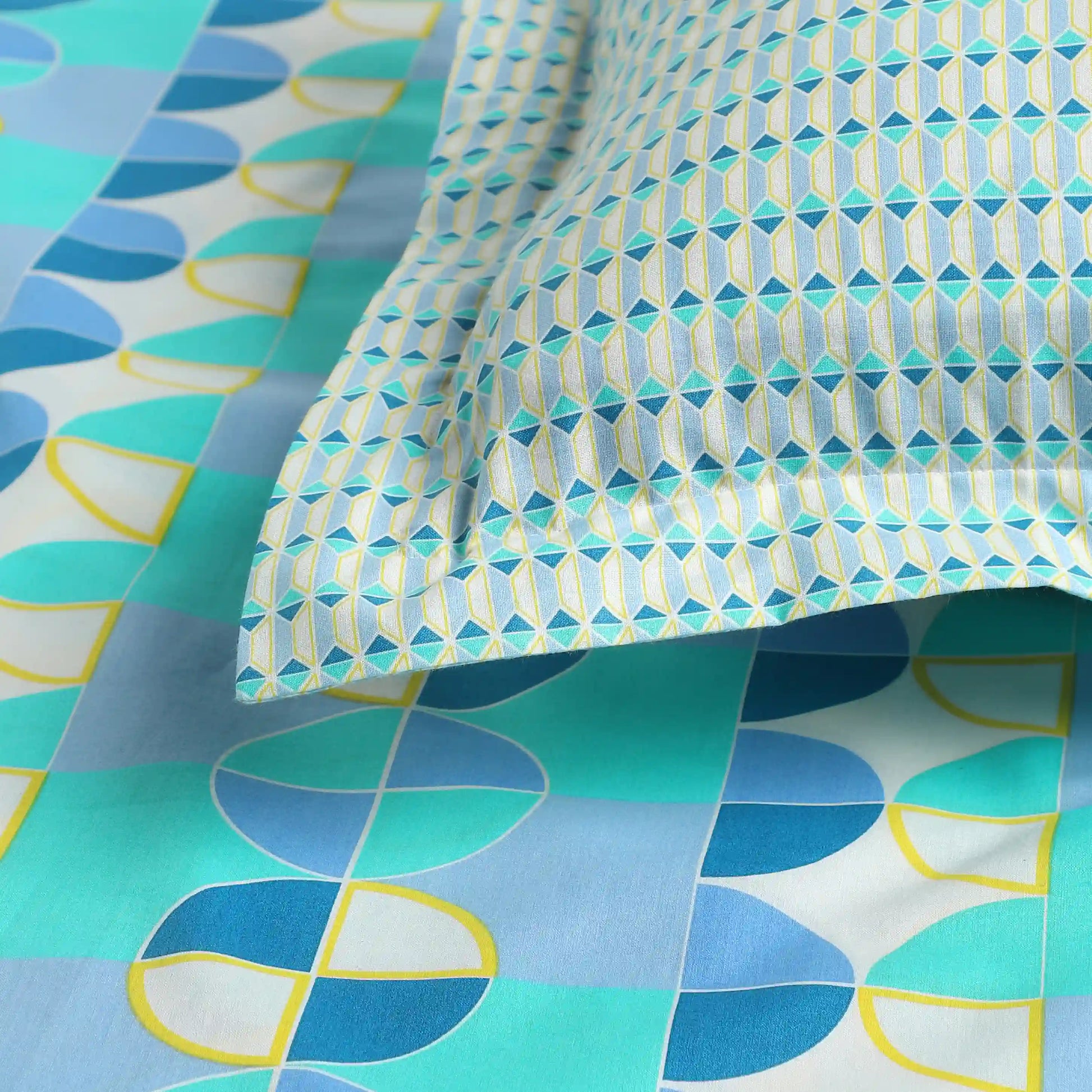 Mishella | Mix & Match Printed Cotton Bedsheet Set - Orbit Teal Orbit Teal / Single