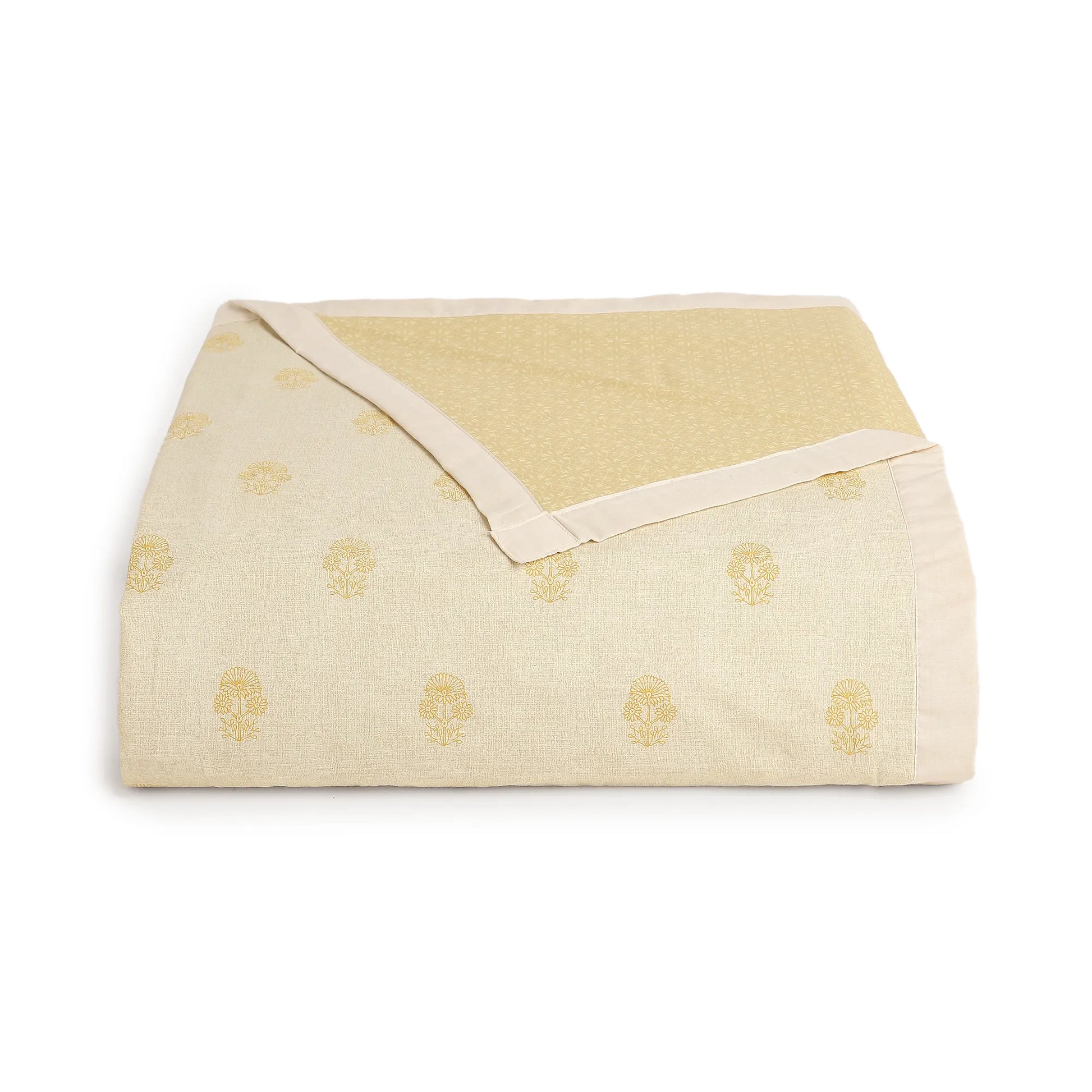 Chippa Lane | Contemporary Indian Print Design Coordinated Bedding Set | Set of Bedsheet & Dohar Mustard / Double