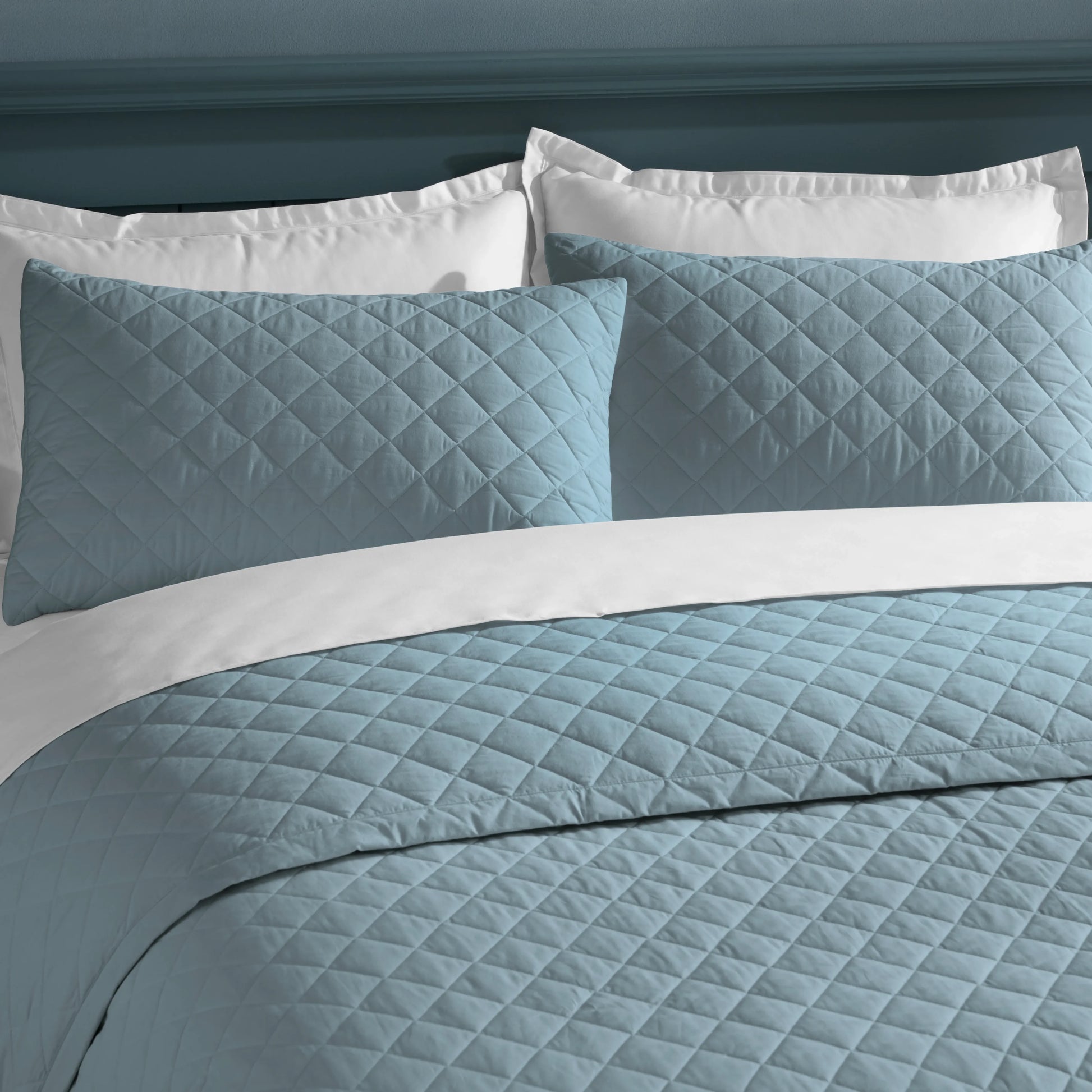 Nuvola | Luxurious Solid Dyed Diamond Quilted Cotton Bedcover Set French Blue