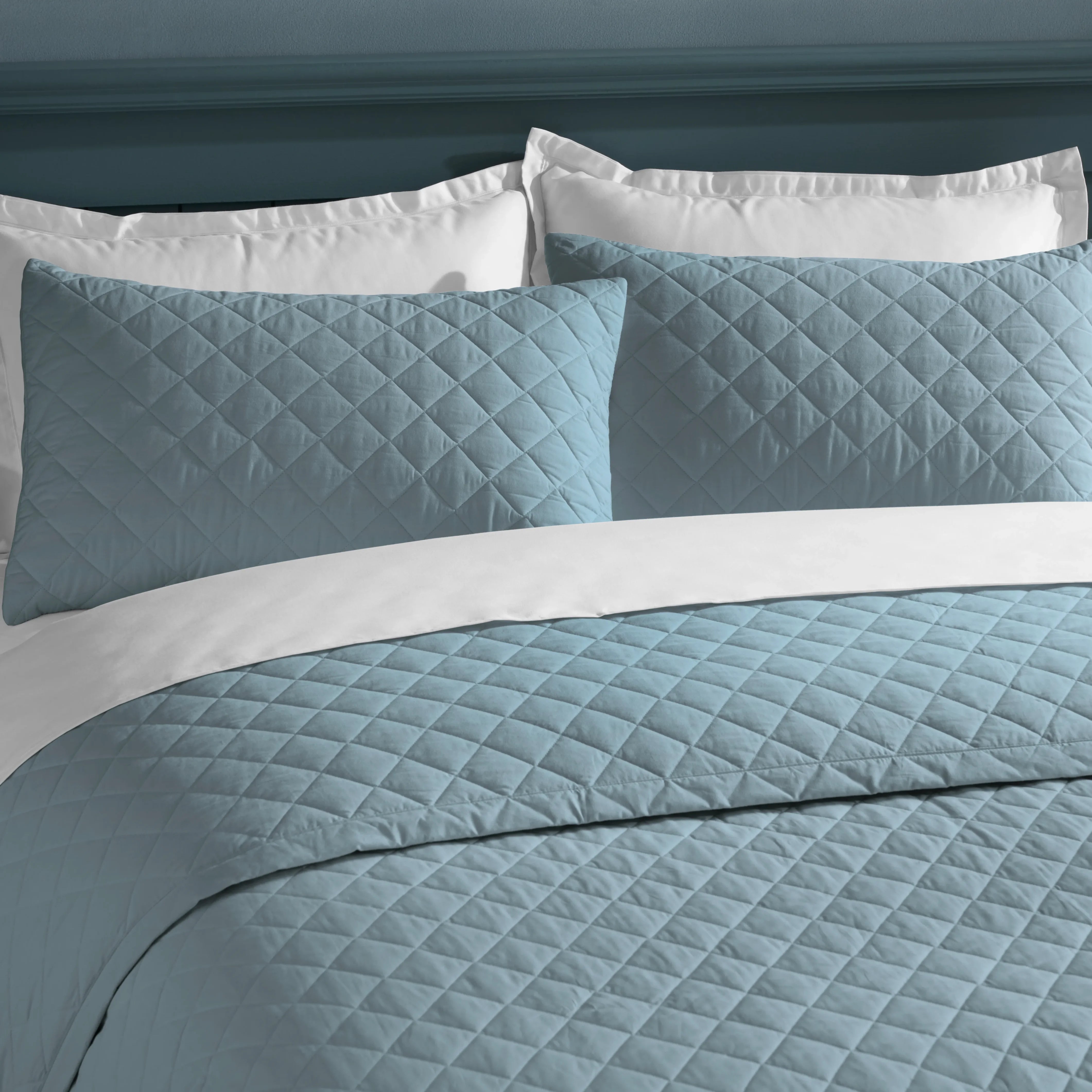 Nuvola | Luxurious Solid Dyed Diamond Quilted Cotton Bedcover Set French Blue