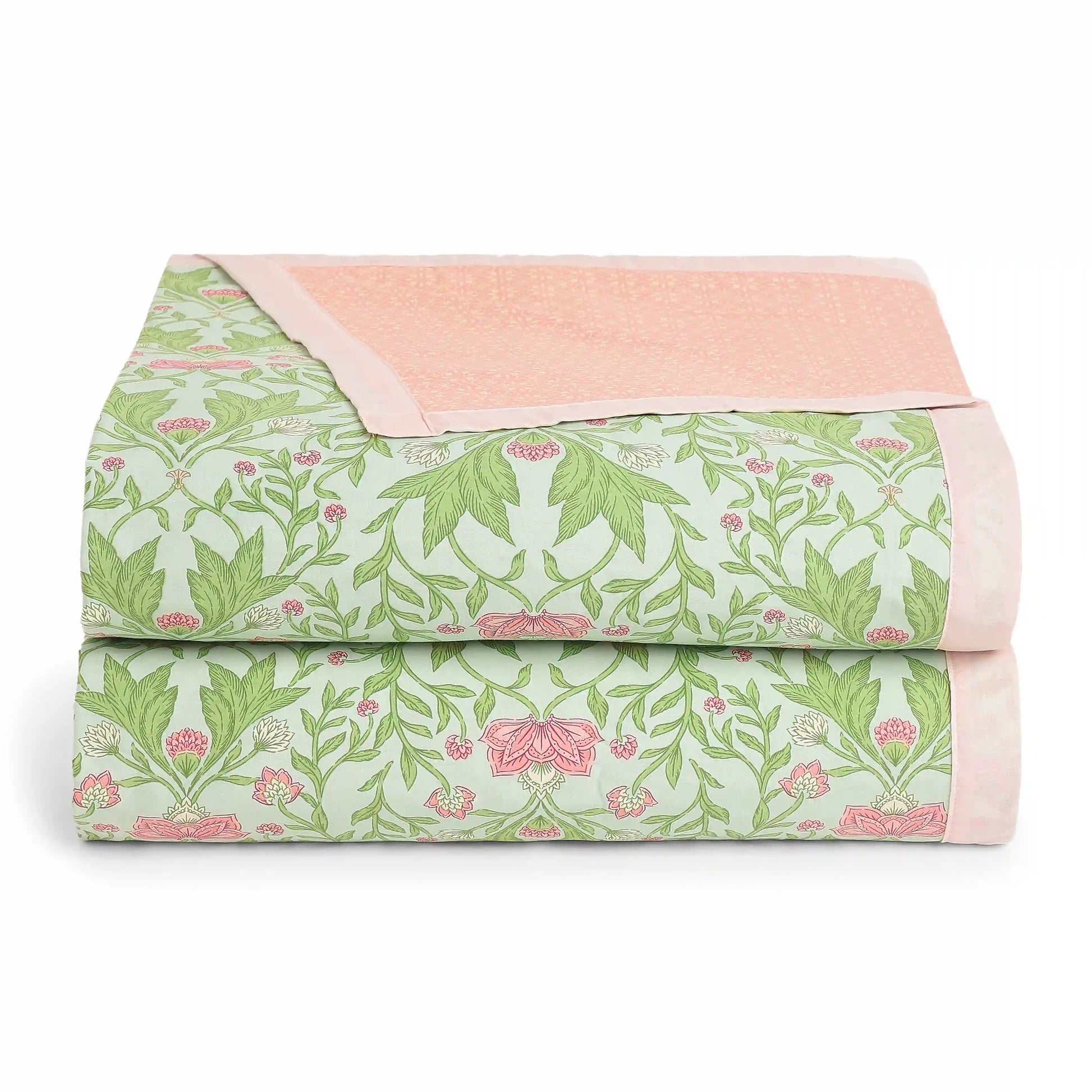 Chippa Lane | Contemporary Indian Print Design Coordinated Bedding Set | Set of Bedsheet & Dohars-Sage Mint Sage Mint / Double