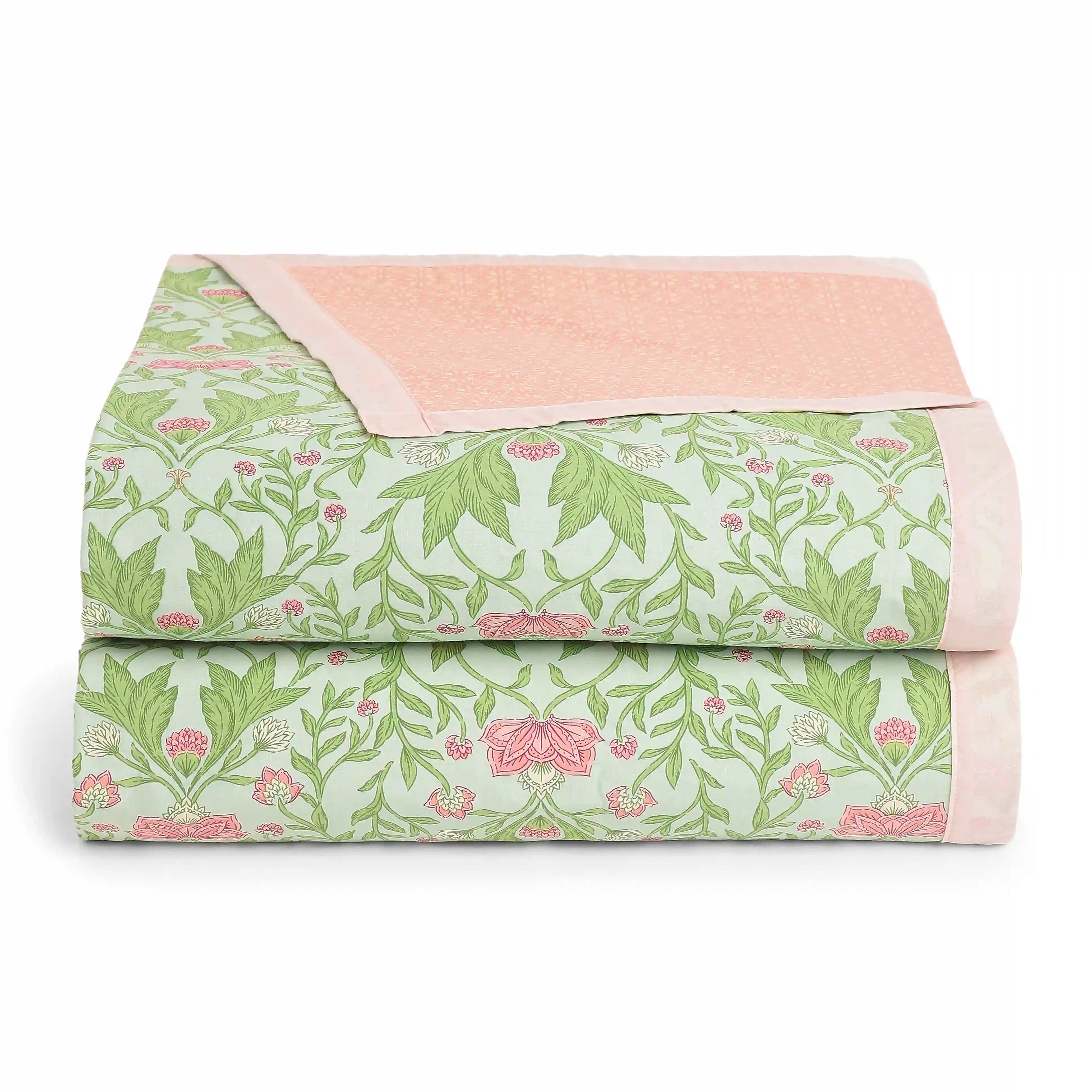 Chippa Lane | Contemporary Indian Print Design Coordinated Bedding Set | Set of Bedsheet & Dohars-Sage Mint Sage Mint / Double