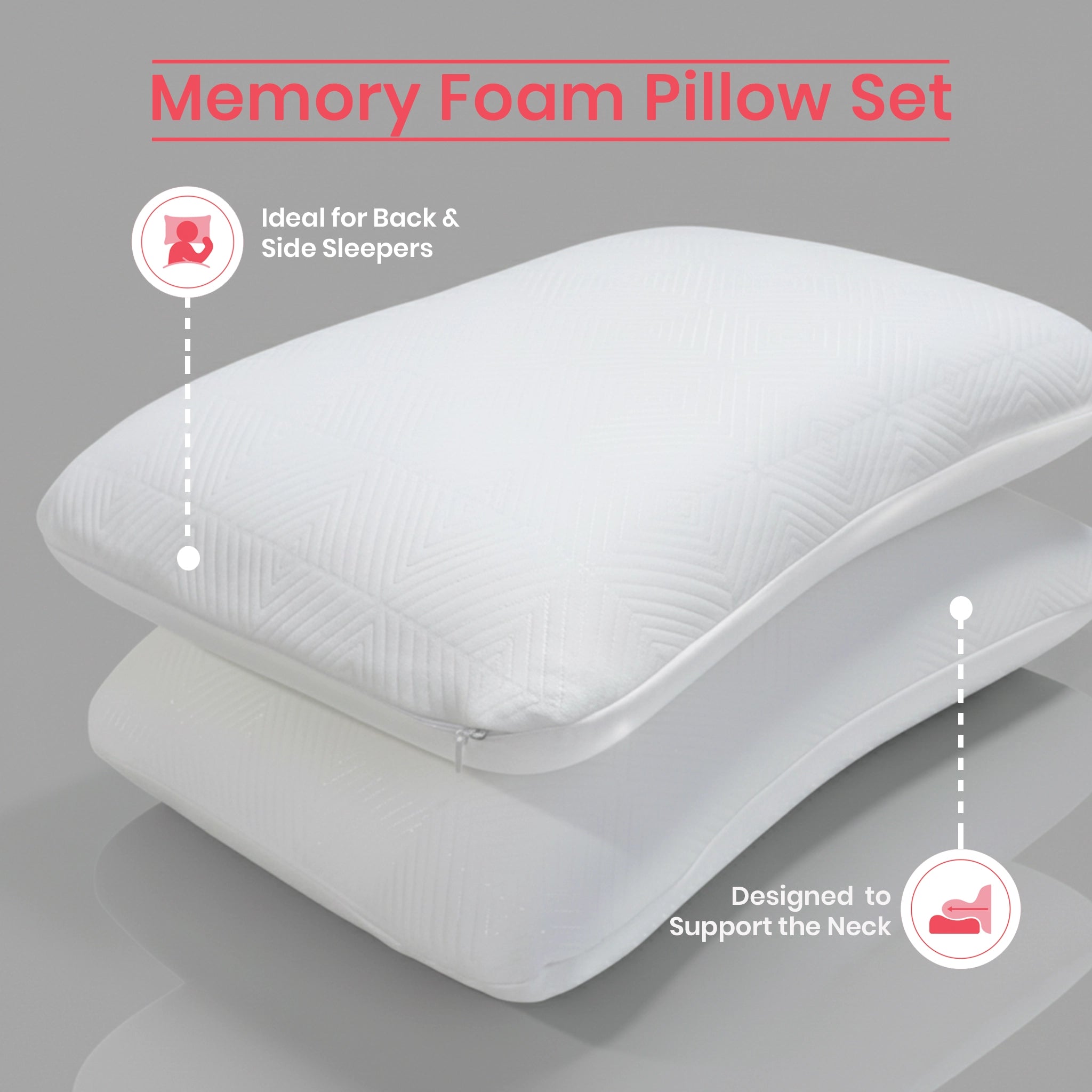 Flexi Haven | Memory Foam Pillow | Set of 2 White