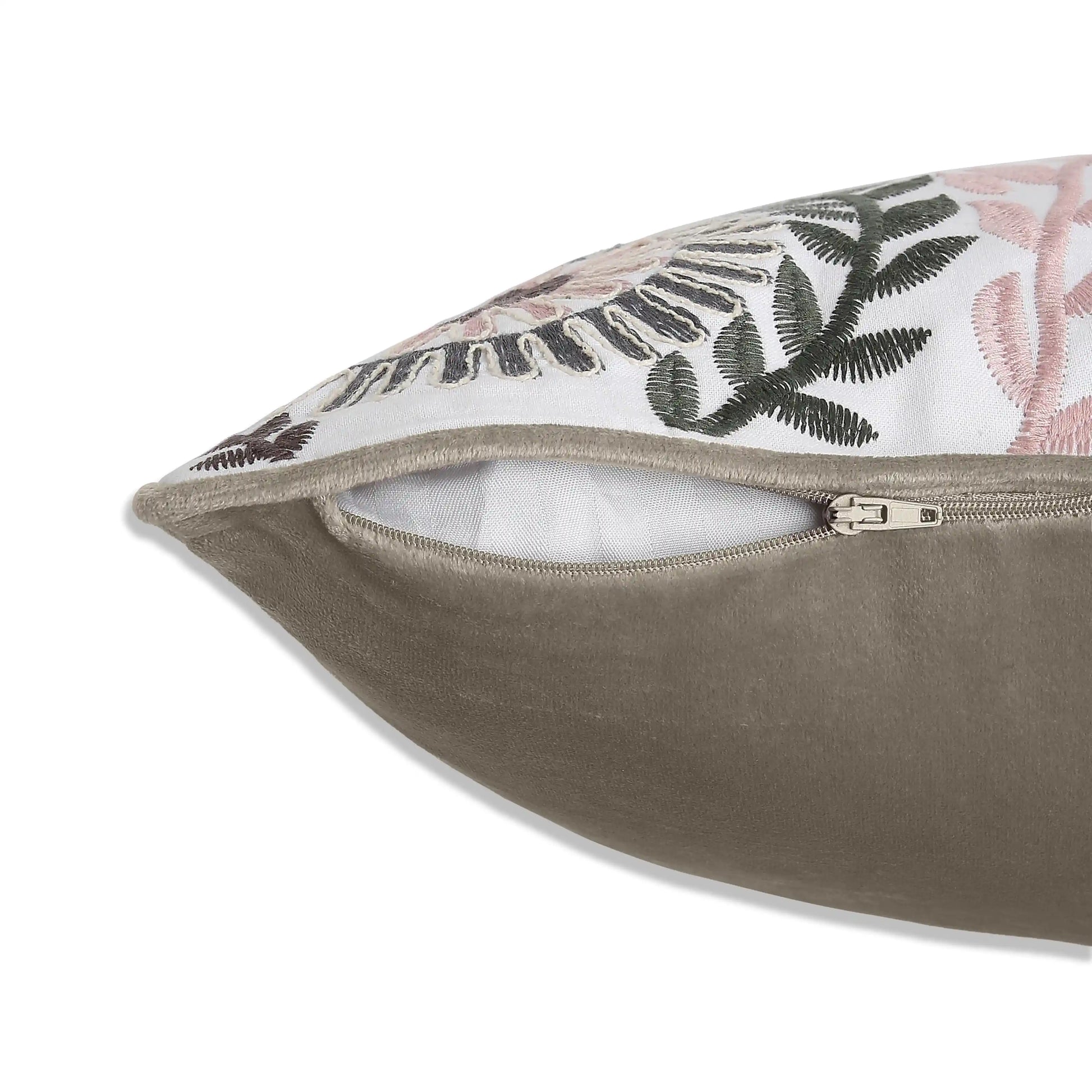 Espricia Embroidered Cushion Cover | Floral Mirage Vintage Moss / Cushion Cover (41cm x 41cm)